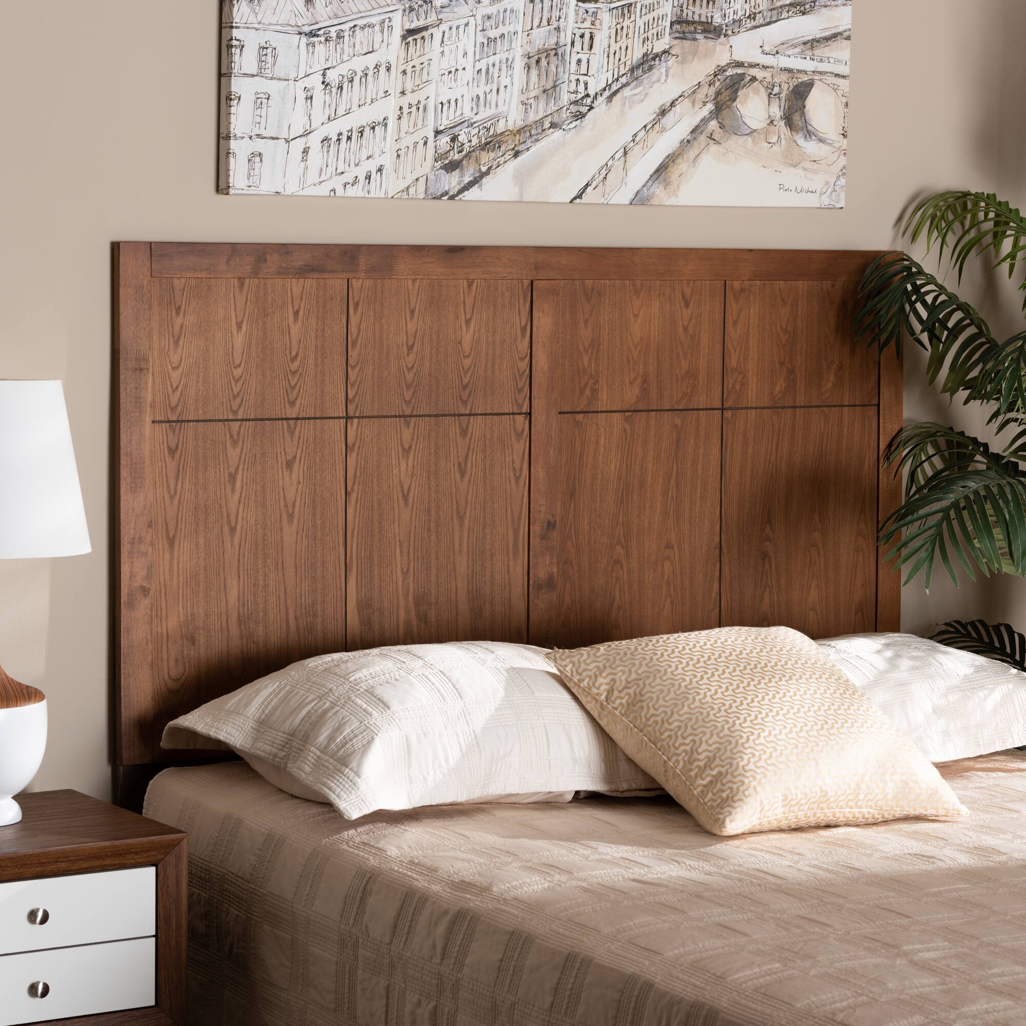Left. Baxton Studio - Monroe Modern Transitional and Rustic Finished Wood Queen Size Headboard - Ash Walnut.