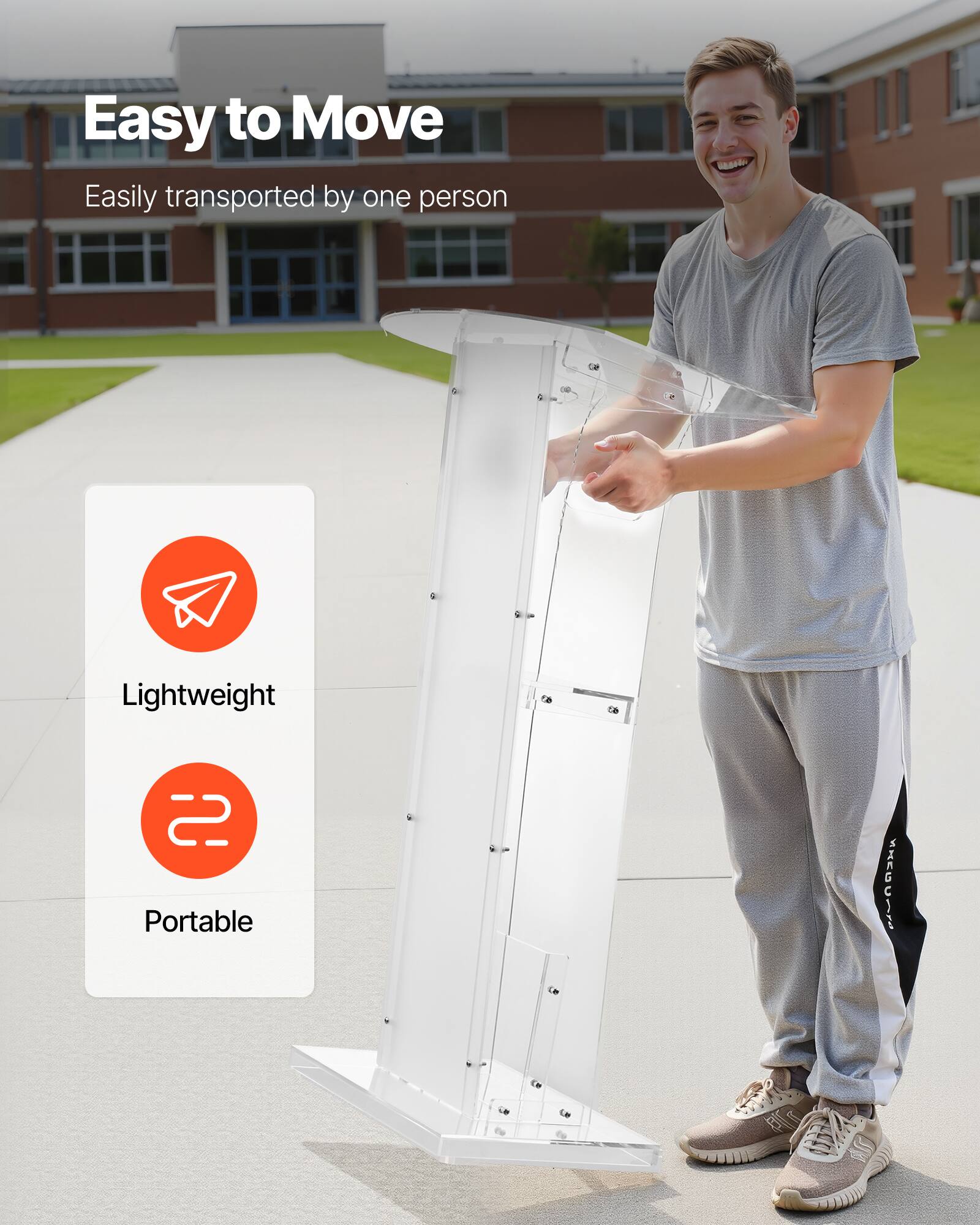 Easy to Move  
Easily transported by one person  

Lightweight  
Portable