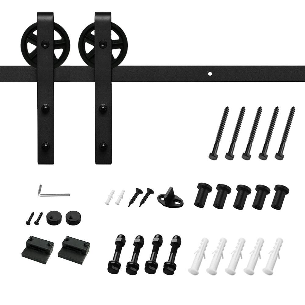 Alt View 1. Boyel Living - 6 ft./72 in. Black Sliding Barn Door Track and Hardware Kit with Bigwheel J Shape Hanger for Single Door - Black.