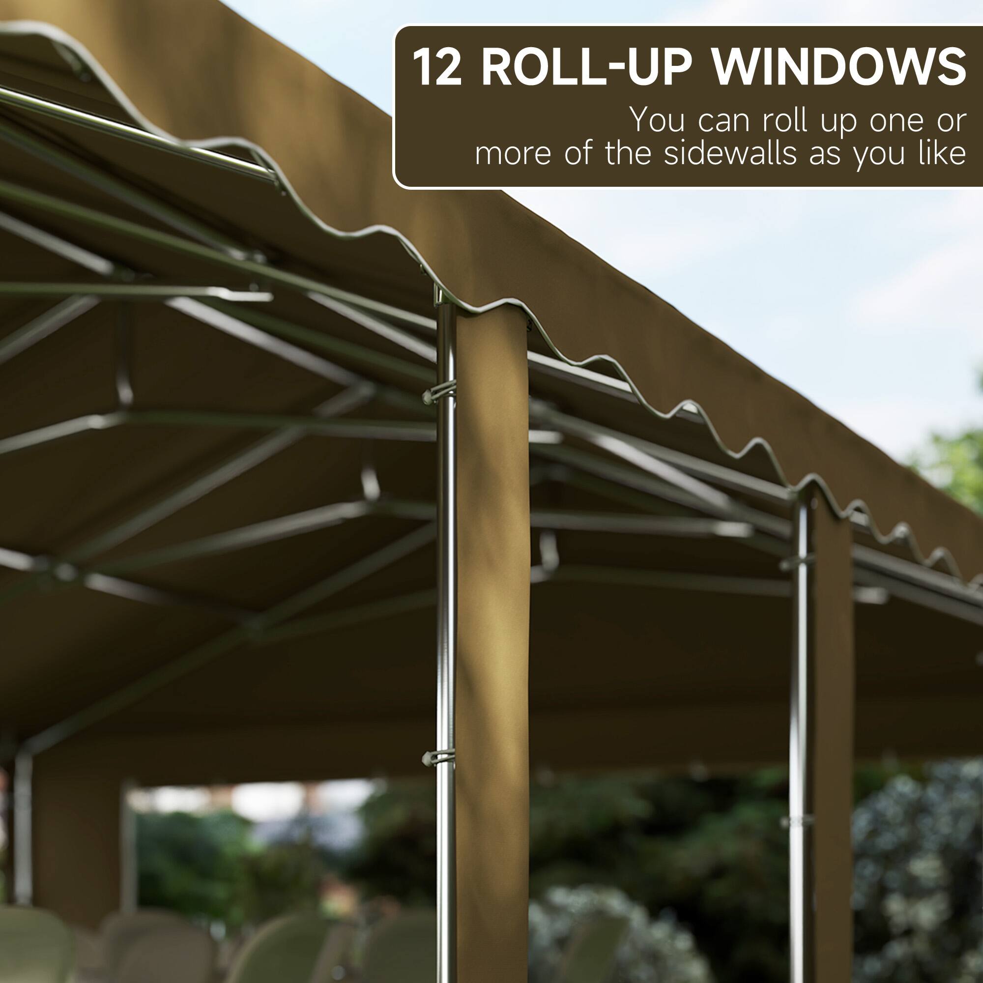 12 ROLL-UP WINDOWS
You can roll up one or more of the sidewalls as you like