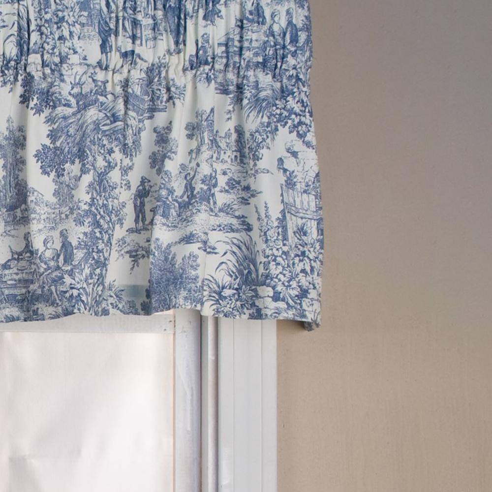 Angle. Ellis Curtain - Ellis Curtain Victoria Park Toile Water Proof Room Darkening Blackout Tailored Window Valance - 70 x 12" Blue - Blue.