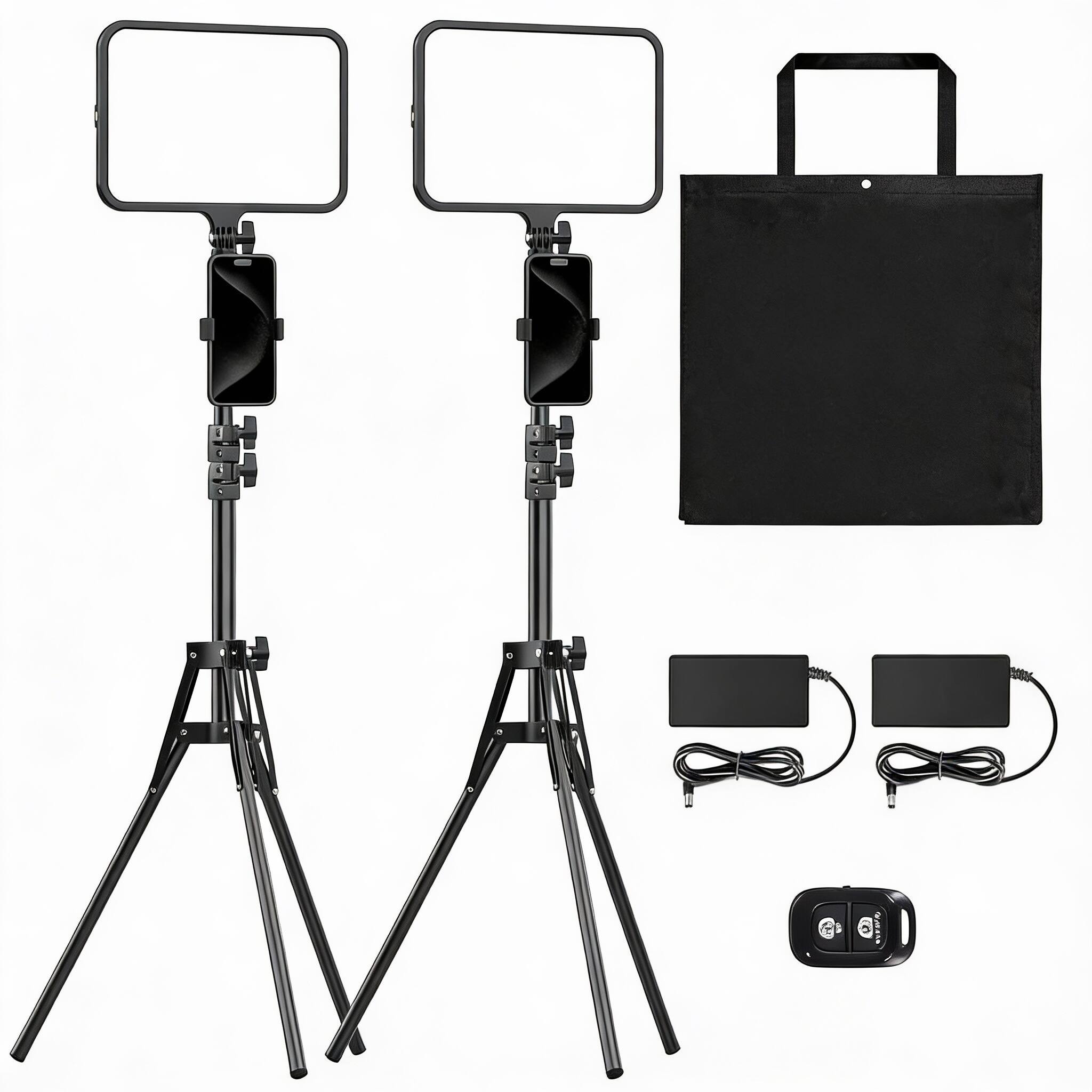 Alt View 2. METALTON - Led Video Light Kit Photography Lighting Studio Lights With Tripod Stand And Phone Holders Podcast For Reco... - 2-pack.