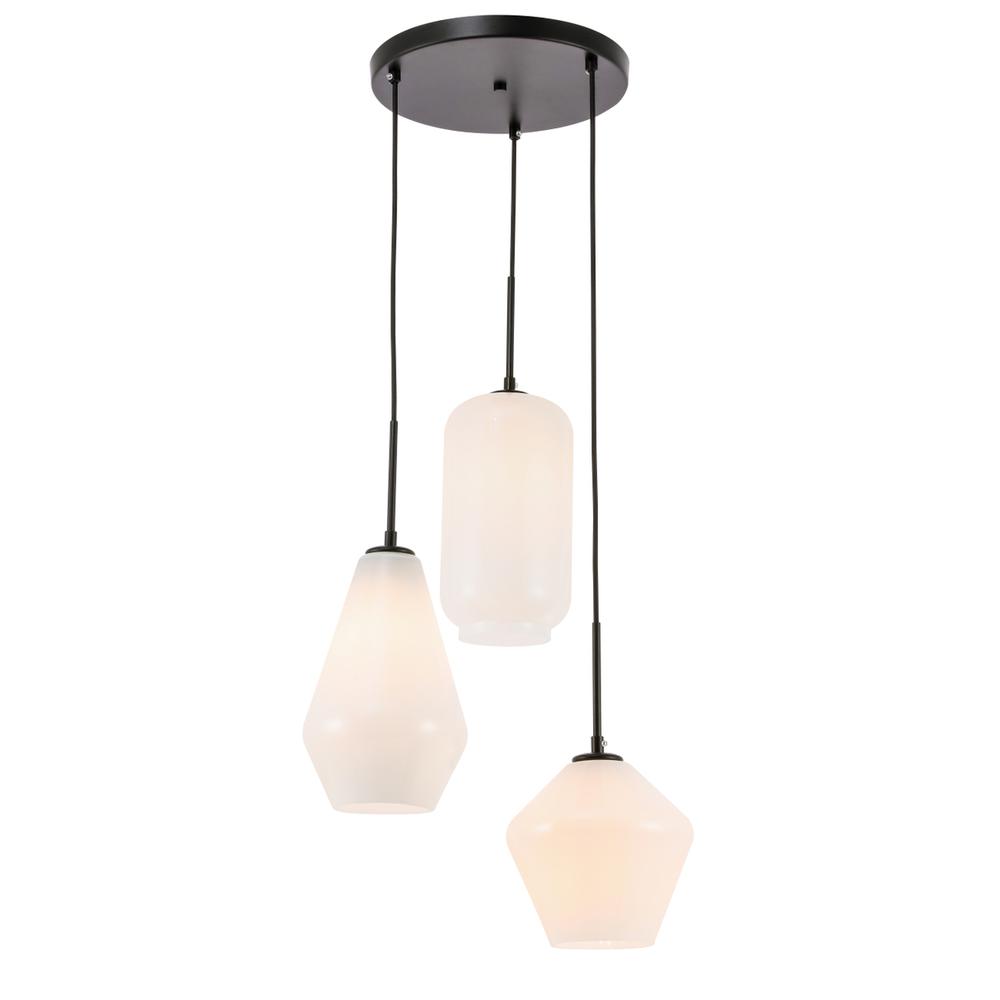 Alt View 9. Living District - Gene 3 light Black and Frosted white glass pendant - Black And Frosted White Glass.
