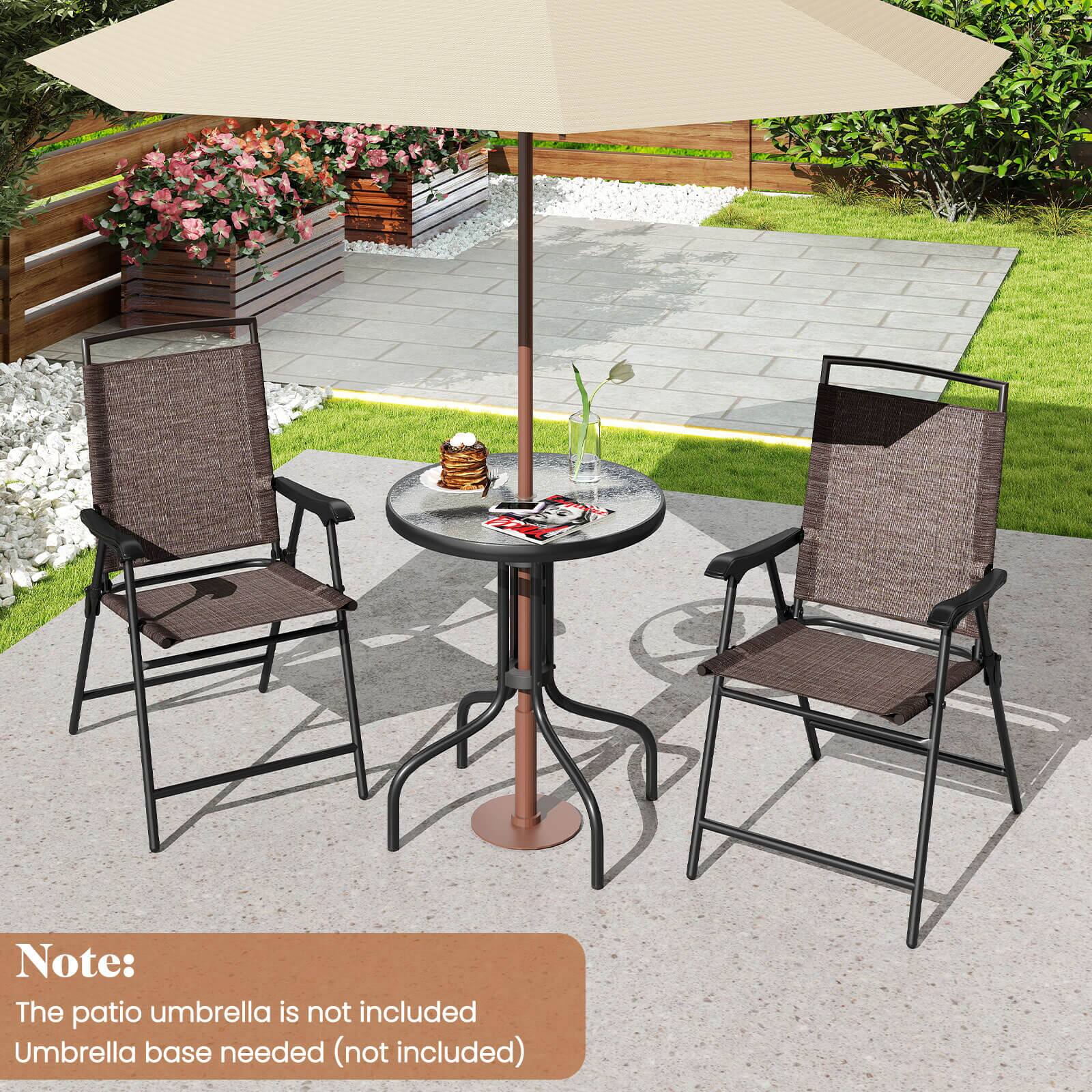 Note: The patio umbrella is not included. Umbrella base needed (not included).