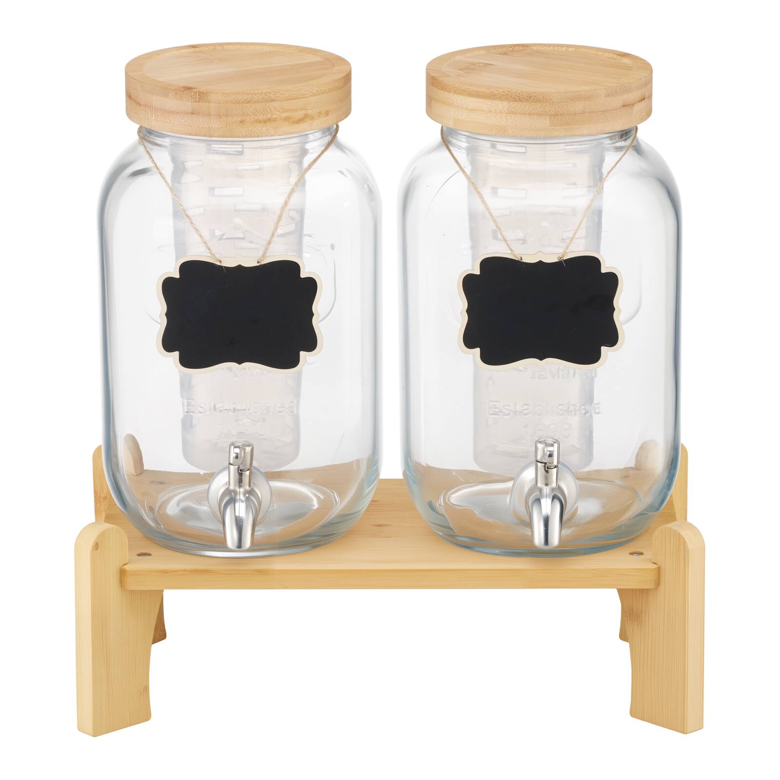 VEVOR - Beverage Dispenser, 2 Pack 1 Gallon Drink Dispensers for Parties, Glass Juice Dispenser with Wood Stand - Transparent