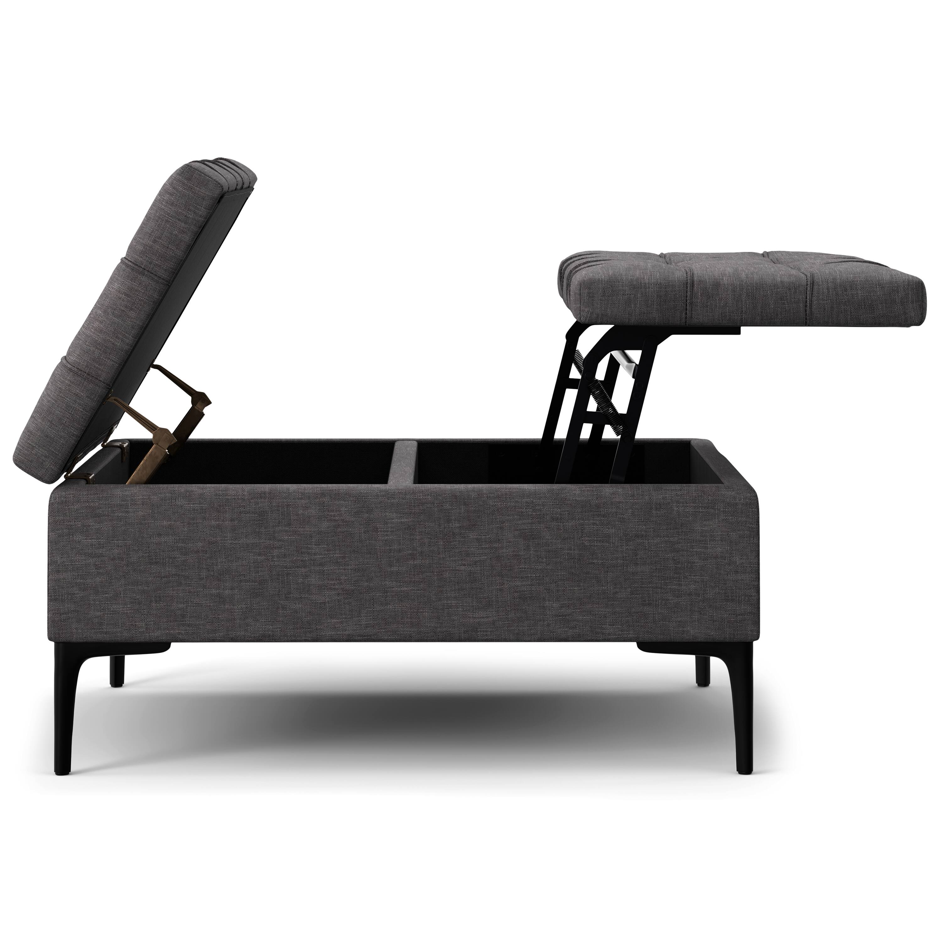 Alt View 2. Simpli Home - Laura 36 inch Wide Transitional Square Mid Century Lift Top Storage Ottoman in Slate Grey Polyester Linen, Assembled - Slate Grey.