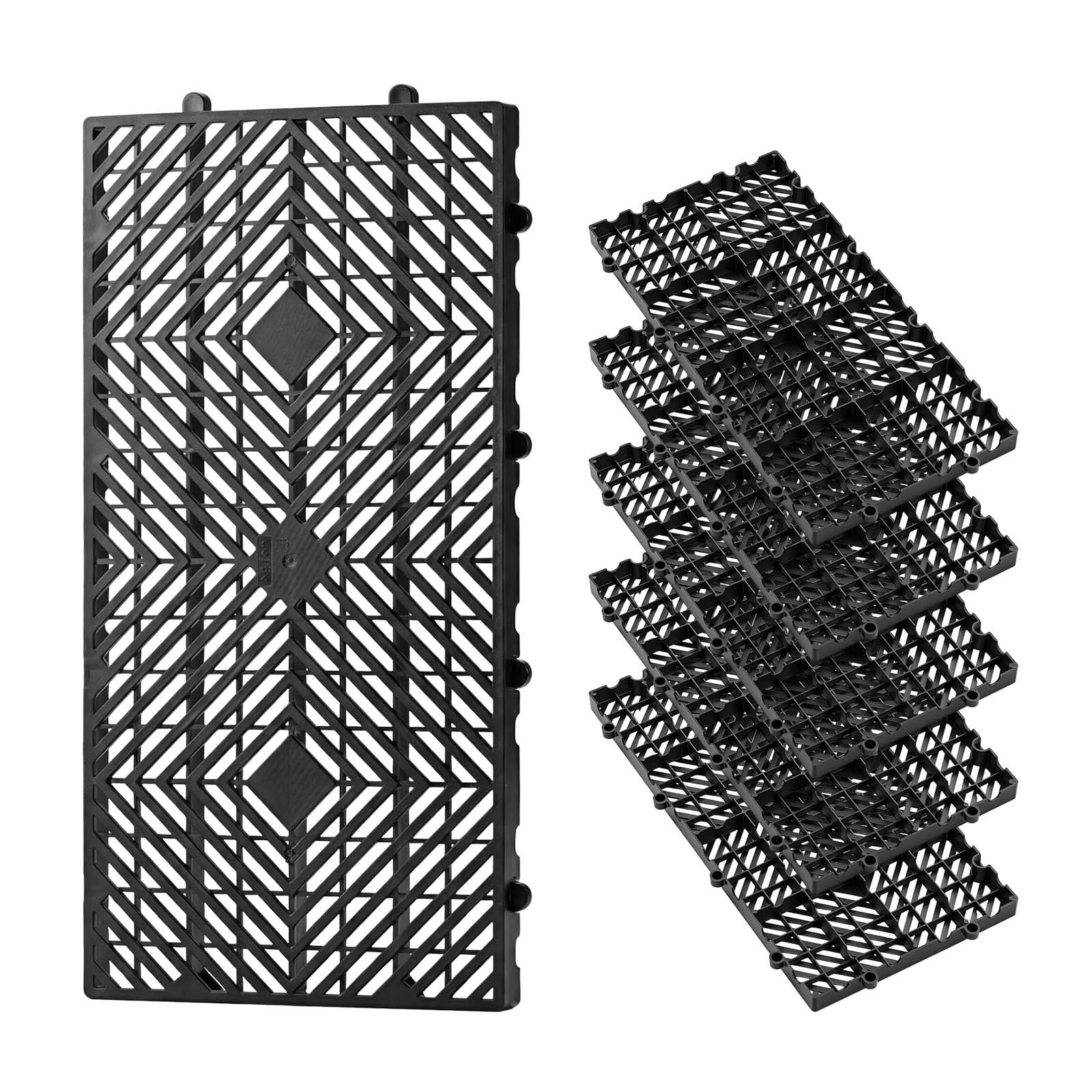 VEVOR - Plastic Pallets, 6 Pcs Plastic Pallets for Basement Storage, Nestable Lightweight Waterproof Storage Pad with Breathable - Black