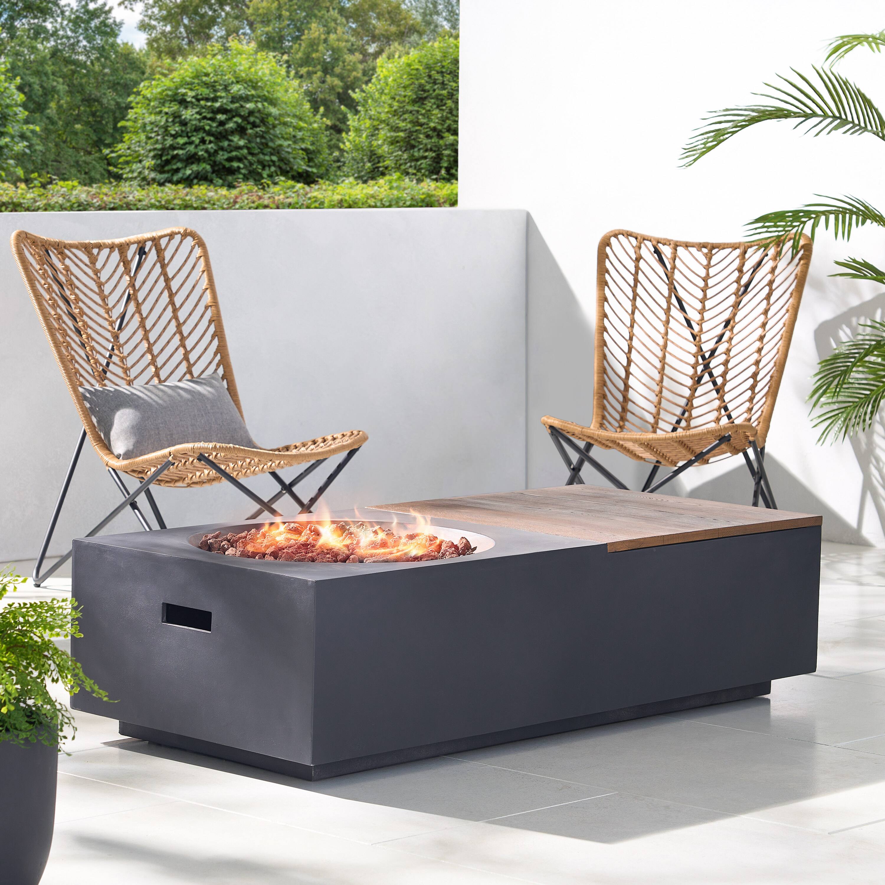 Alt View 2. APRILSOUL - Outdoor 50000 BTU Lightweight Concrete Rectangular Fire Pit Table with Storage Dark Gray Natural Brown Tank - Dark Gray.