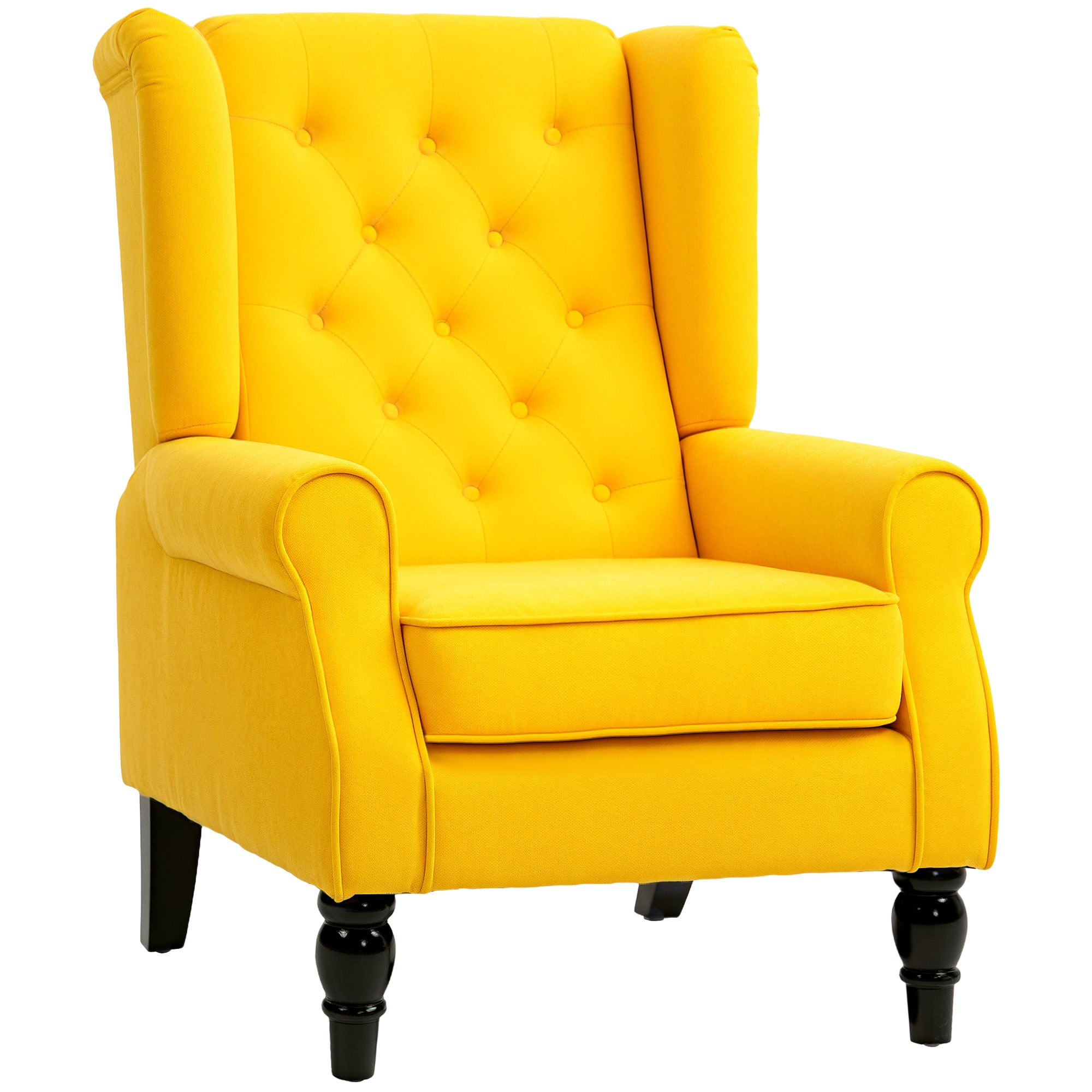 Homcom - Mid-Century Modern Accent Chair, High Wingback Chair, Button-Tufted Upholstered Fabric Armchair - Yellow