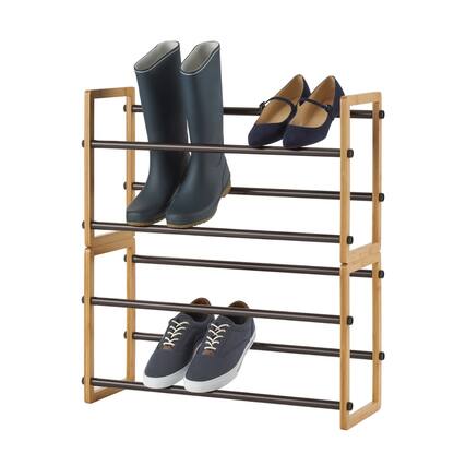 Front. TRINITY - BASICS 2-Tier Expandable Shoe Rack 2-Pack Bamboo - Natural.