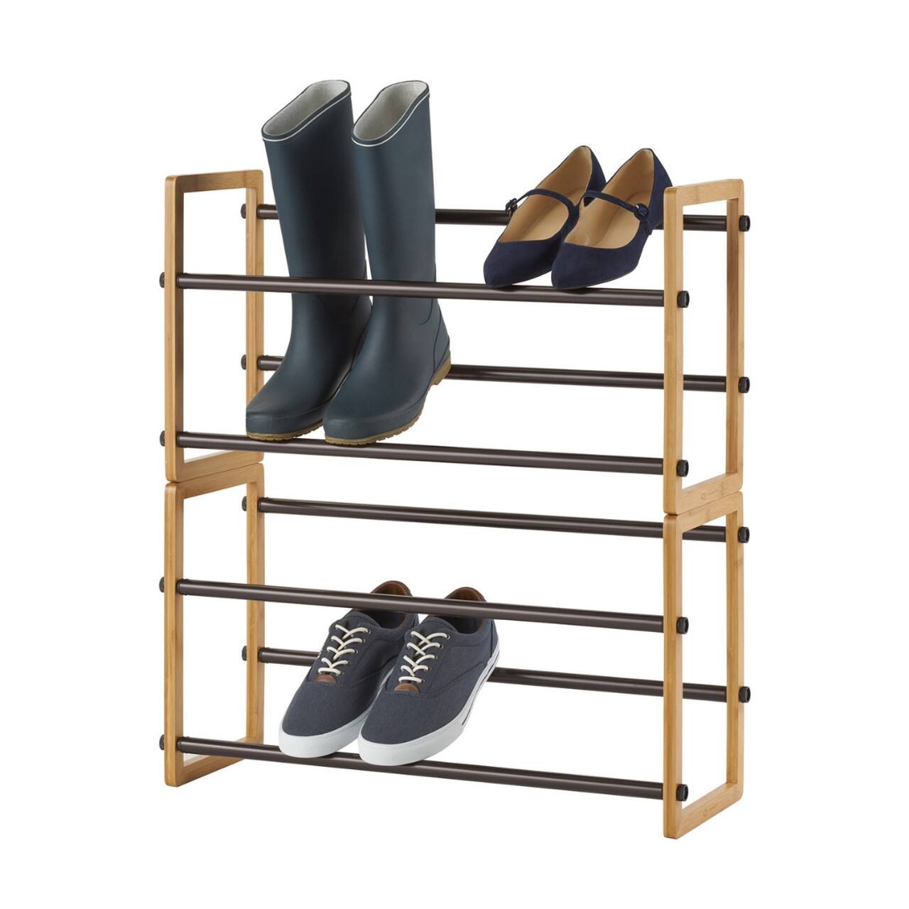 Front. TRINITY - BASICS 2-Tier Expandable Shoe Rack 2-Pack Bamboo - Natural.