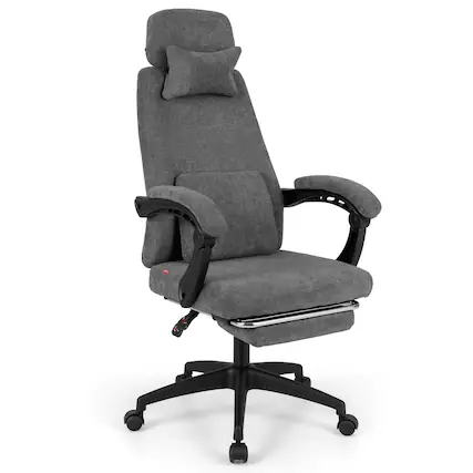 Front. WELLFOR - Reclining Office Chair Chenille Fabric Upholstered Computer Desk Chair - Gray.