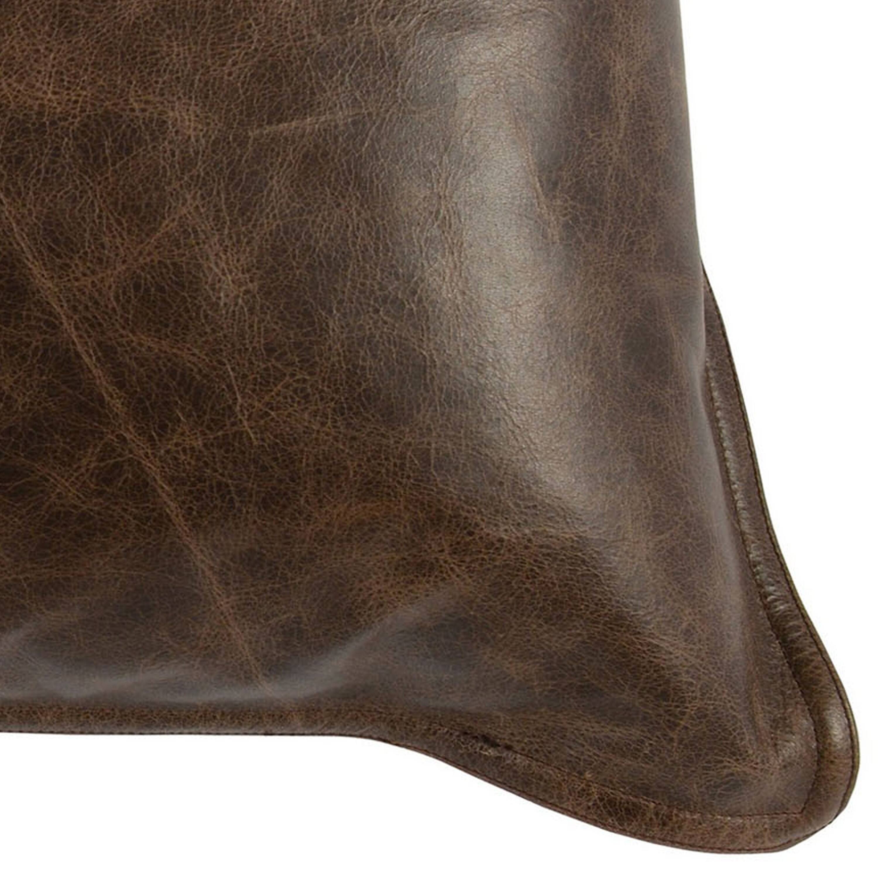 Back. Manhattan Lane - Leatherette Throw Pillow with Stitched Details and Flanged Edges - Brown.