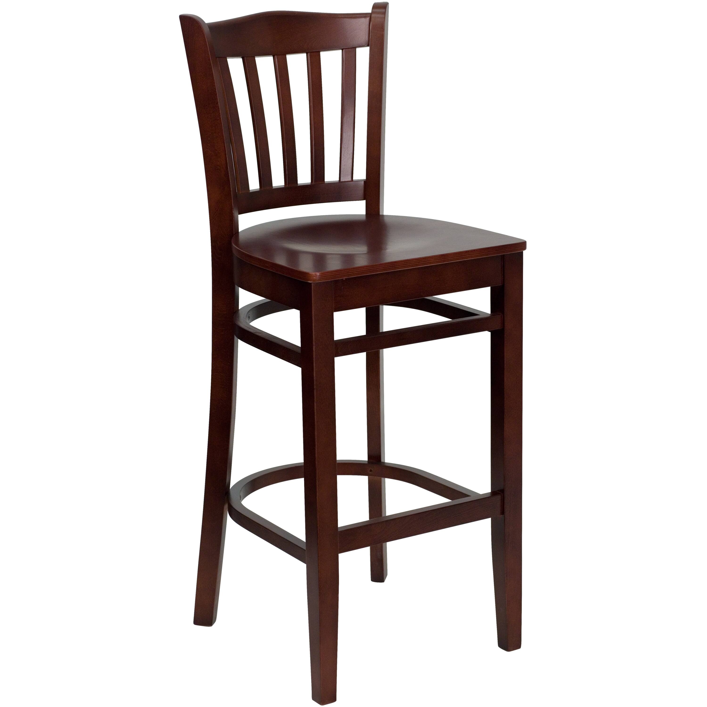 Alt View 7. Emma + Oliver - 2 Pack Vertical Slat Back Wooden Restaurant Barstool - Mahogany Wood Seat/Mahogany Wood Frame.