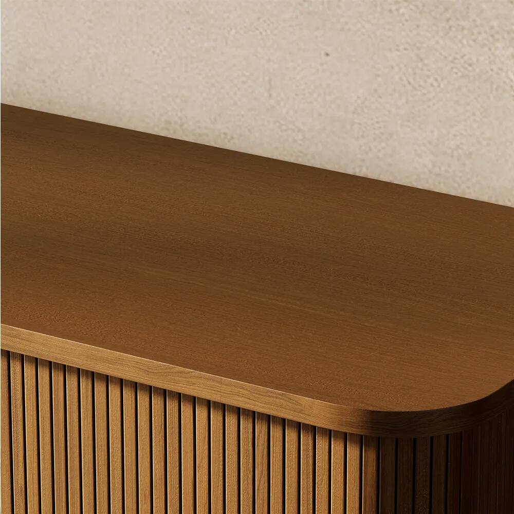 Alt View 6. POVISON - 78.74" Mid-Century Woven Rattan TV Stand, Fluted TV Stand, Walnut Color TV Console with Storage,Perfect for 75-in TVs - Walnut Color.