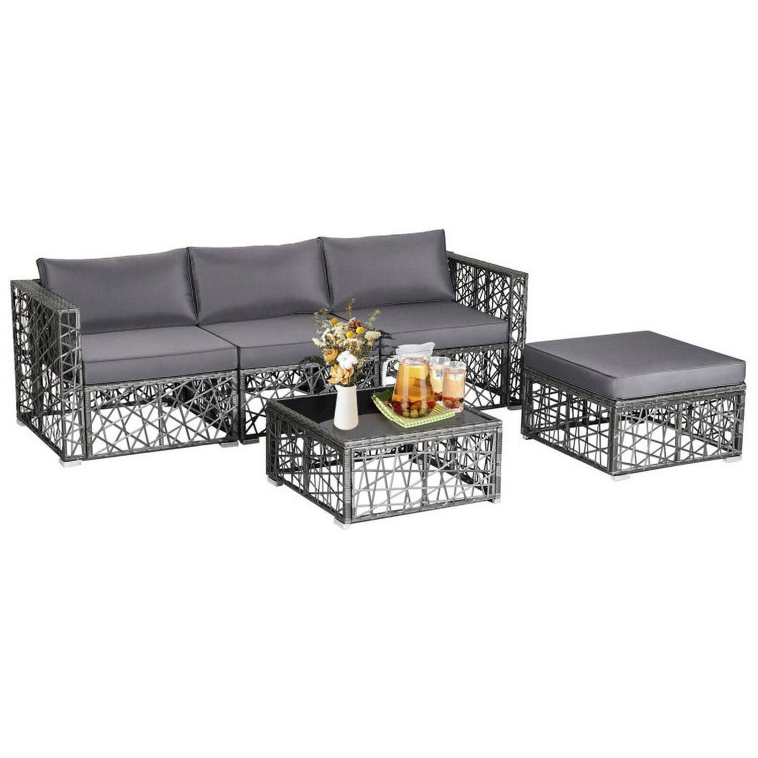 Alt View 2. Pefilos - 5 Pieces Patio PE Rattan Wicker Sofa Furniture Set-Gray, Wicker Furniture Conversation Sets, Coffee Table for Garden - Gray.
