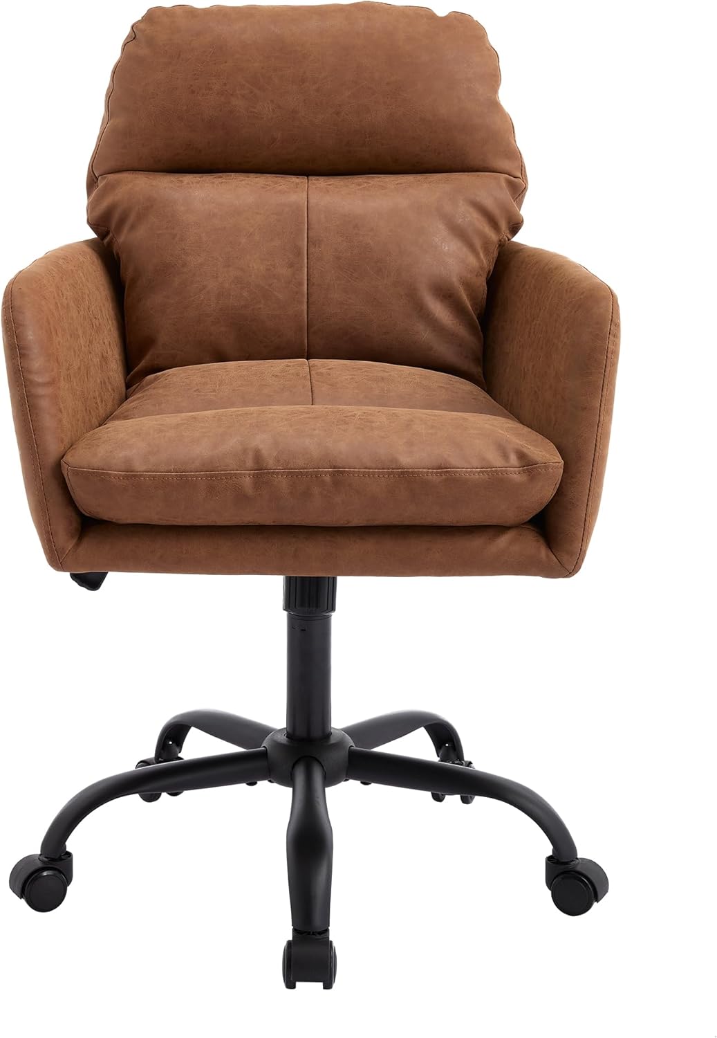 Alt View 4. Trinkets Crazed - Faux Leather Home Office Desk Chair with 360° Swivel Wheels - Computer Task Chairs with Back Support and Armrest - brown.