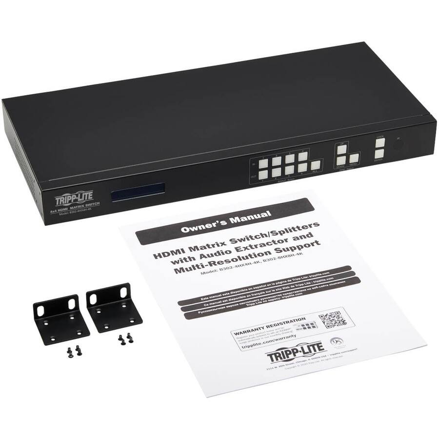 TRIPP-LITE MATRIX SWITCH 4x4 HDMI

Owner's Manual
Matrix Switch/Splitters Extractor Support and HDMI with Multi-Resolution Audio
Model: B302-4HX4H-4K, Tripp Lite

pgina de et to Tripp Lite espaol de  le na sets disponible on Exte manual disponible appecy: eas Lite 60 Ce Tripp

WARRANTY REGISTRATION
tripplite.com/warranty

TRIPP-LITE