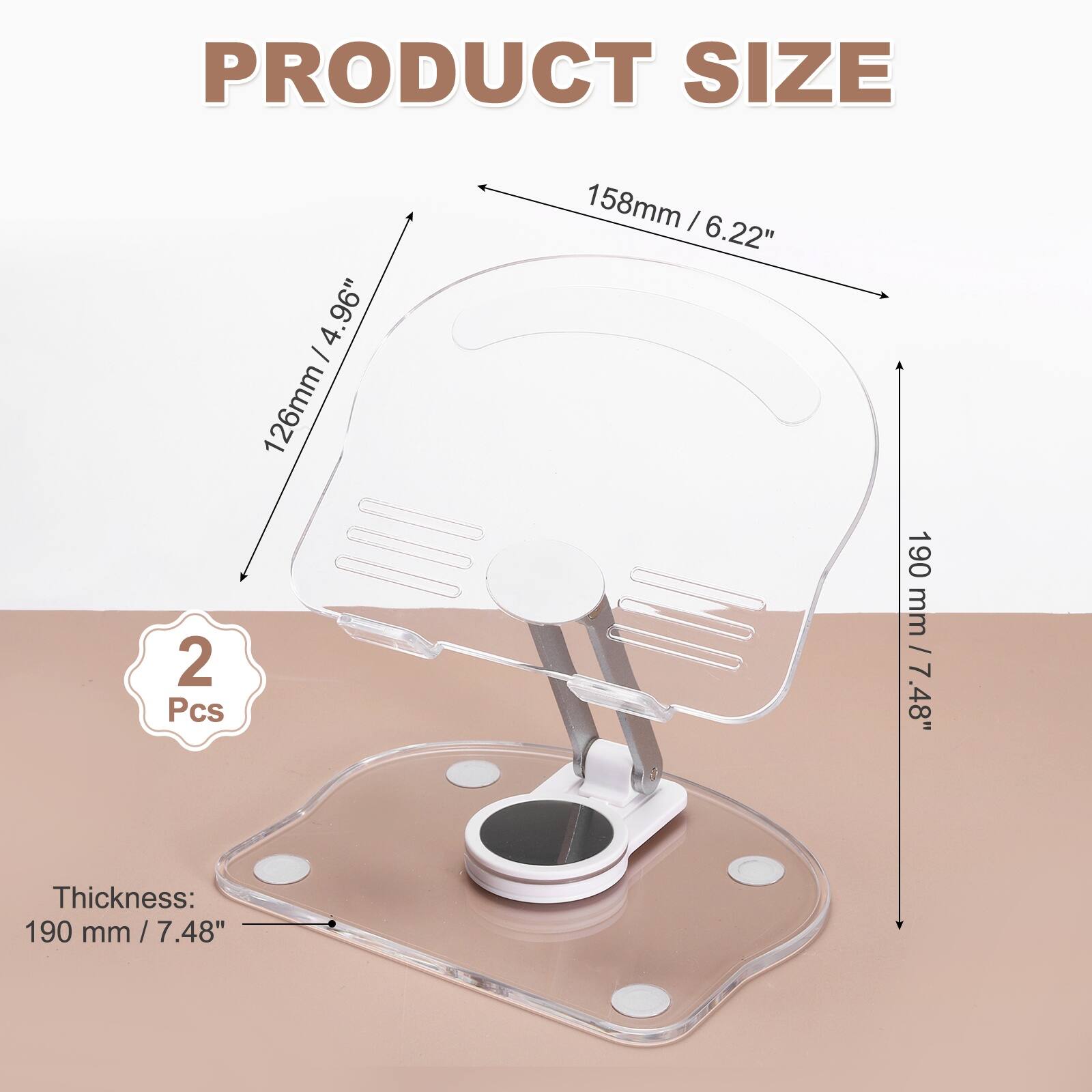 PRODUCT SIZE

- 126mm / 4.96"
- 158mm / 6.22"
- 190mm / 7.48"

Thickness: 190 mm / 7.48"

2 Pcs