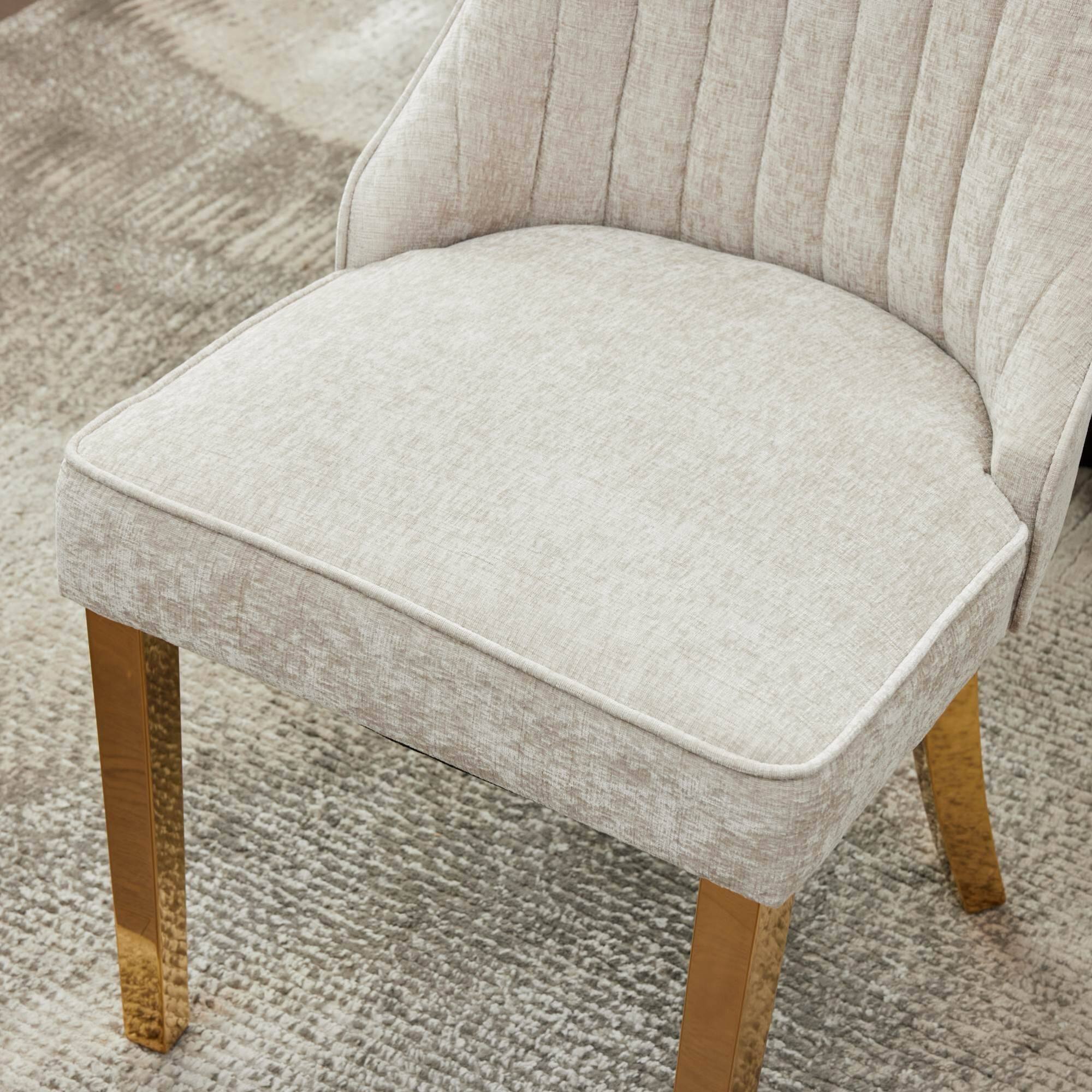 Alt View 8. GOODSILO - Luxury Chenille Fabric Upholstered Dining Chairs with Golden Stainless Steel Legs, Set of 2 - Beige.