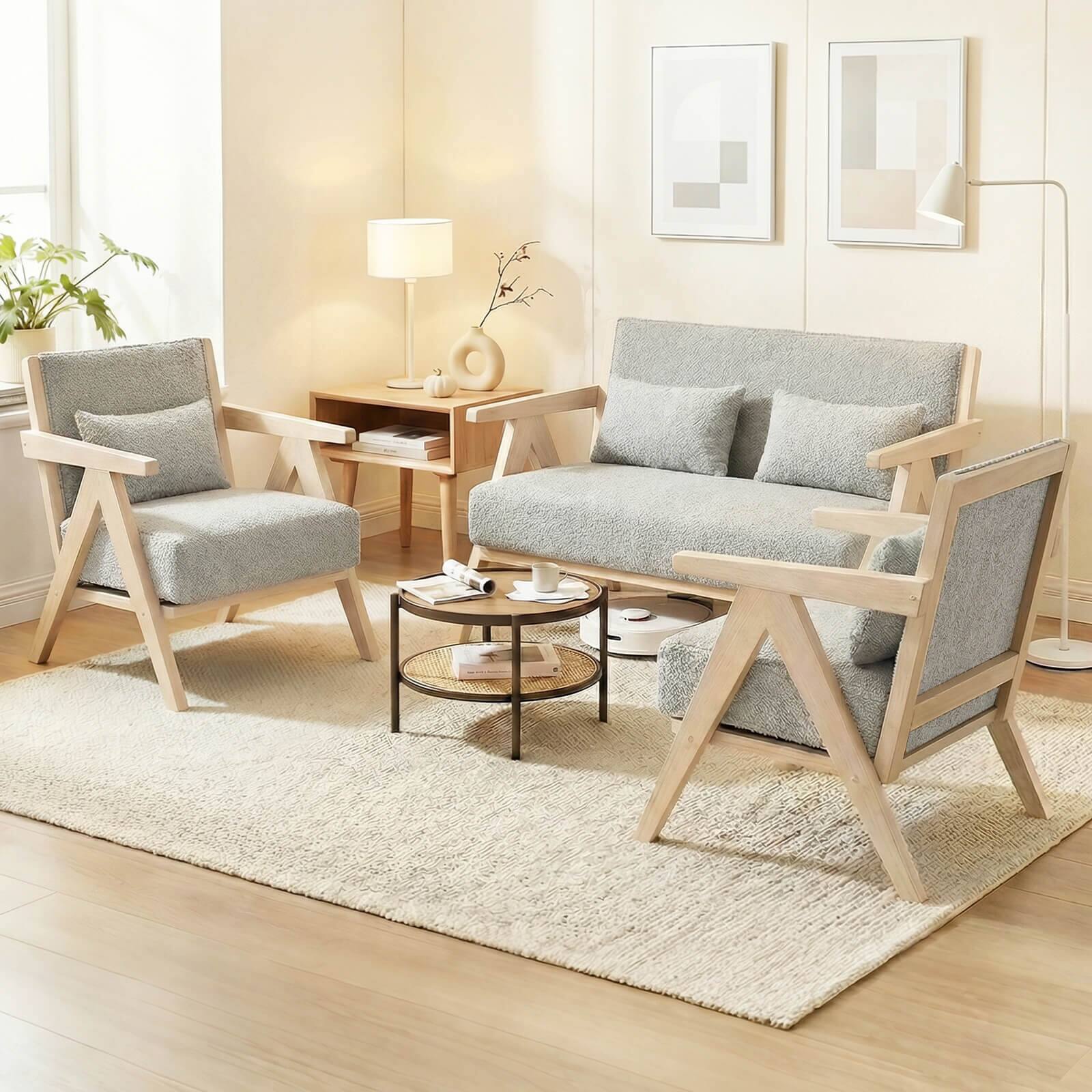 Alt View 5. Costway - Costway Mid-Century Modern Accent Chair Soft Chenille Fabric Sofa Chair with Backrest - Gray.