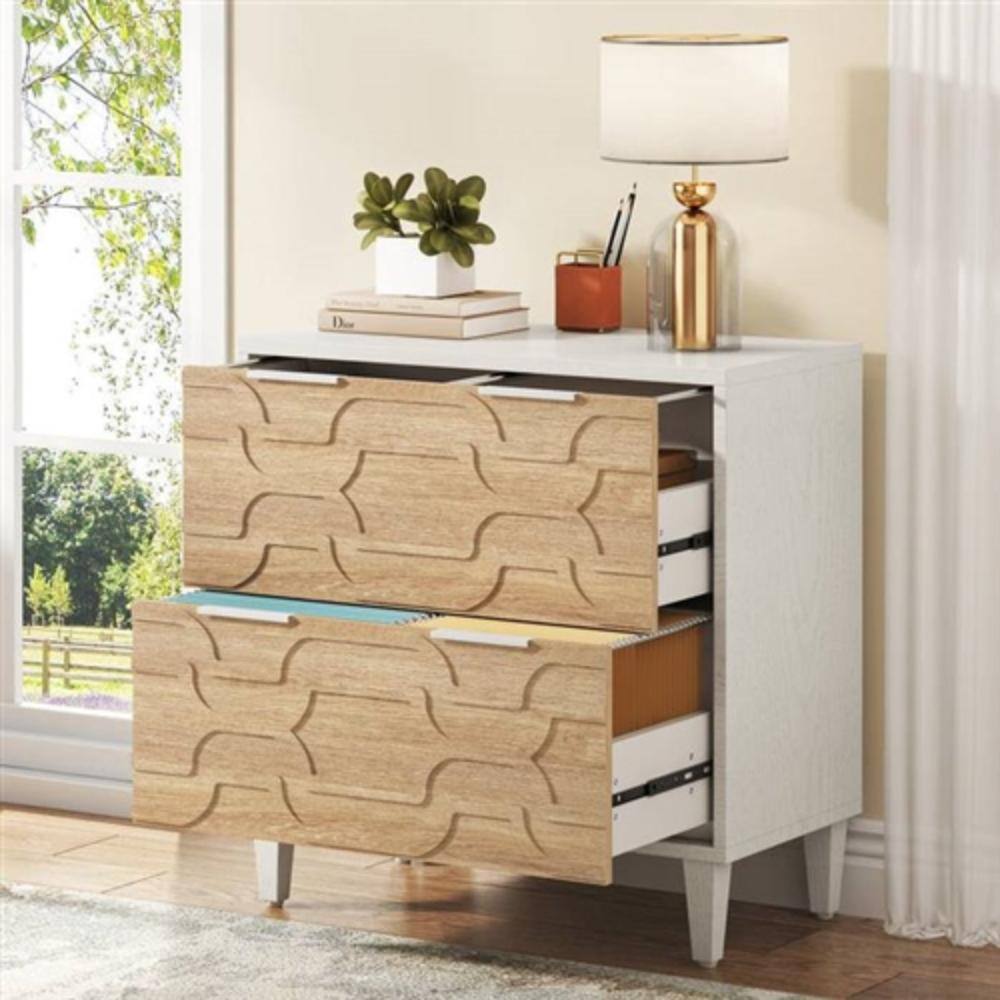 Angle. Hivvago - Modern Natural/White Wood 2 Drawer Filing Cabinet Printer Stand - Natural, White.