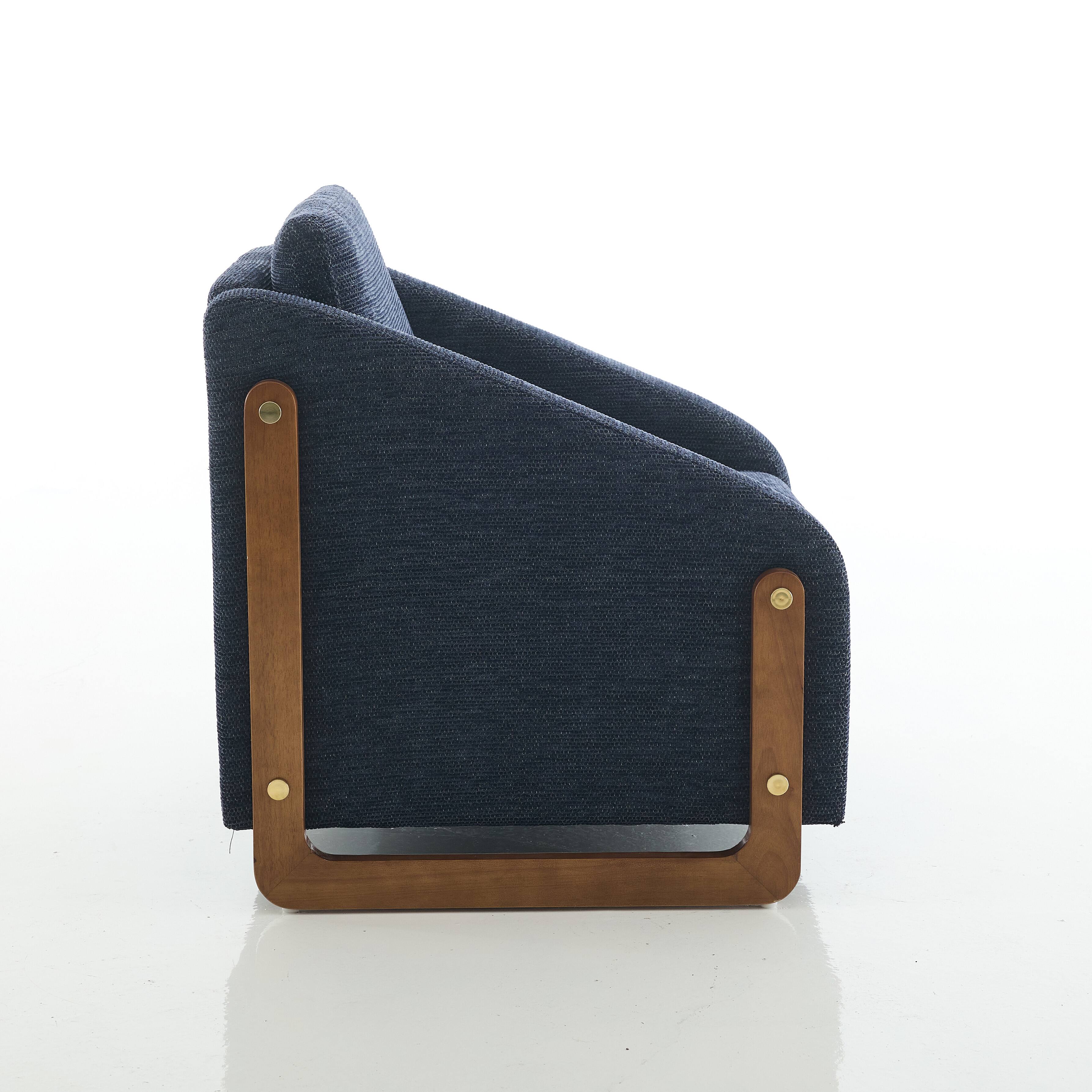 Back. Whisen - Upholstered Armchair with Wooden Frame,Chenille Accent Leisure Chair for Living Room - Blue.