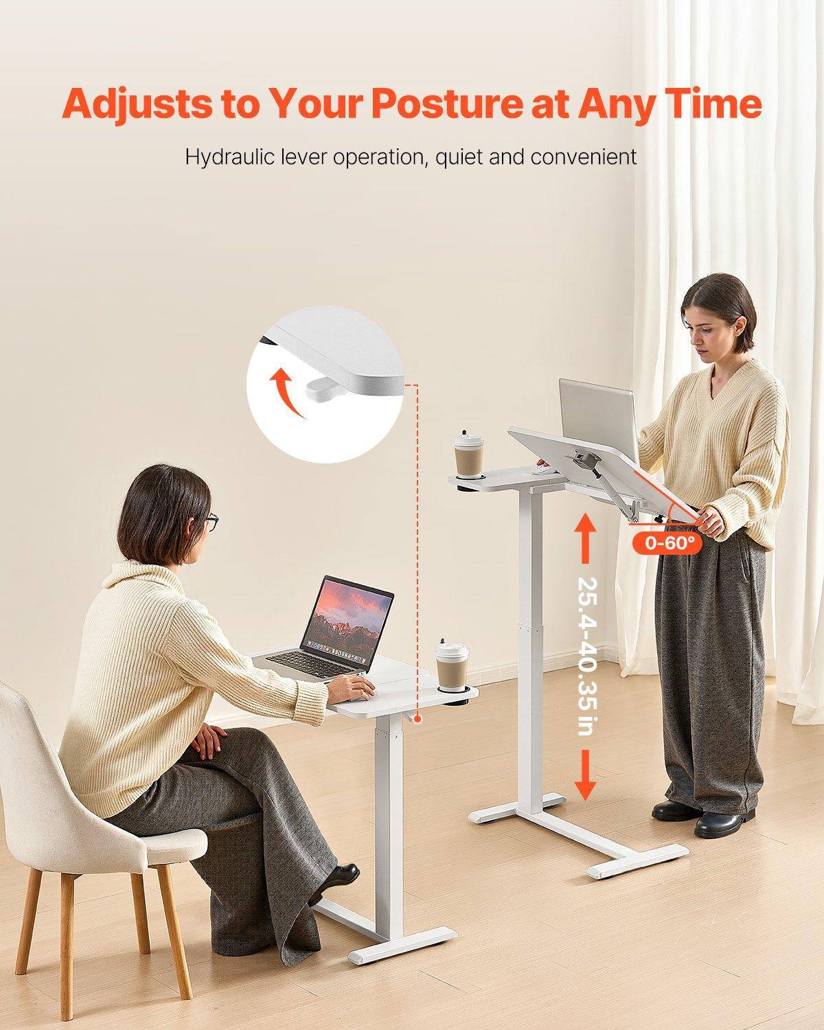 Adjusts to Your Posture at Any Time  
Hydraulic lever operation, quiet and convenient  
25.4-40.35 in  
0-60°