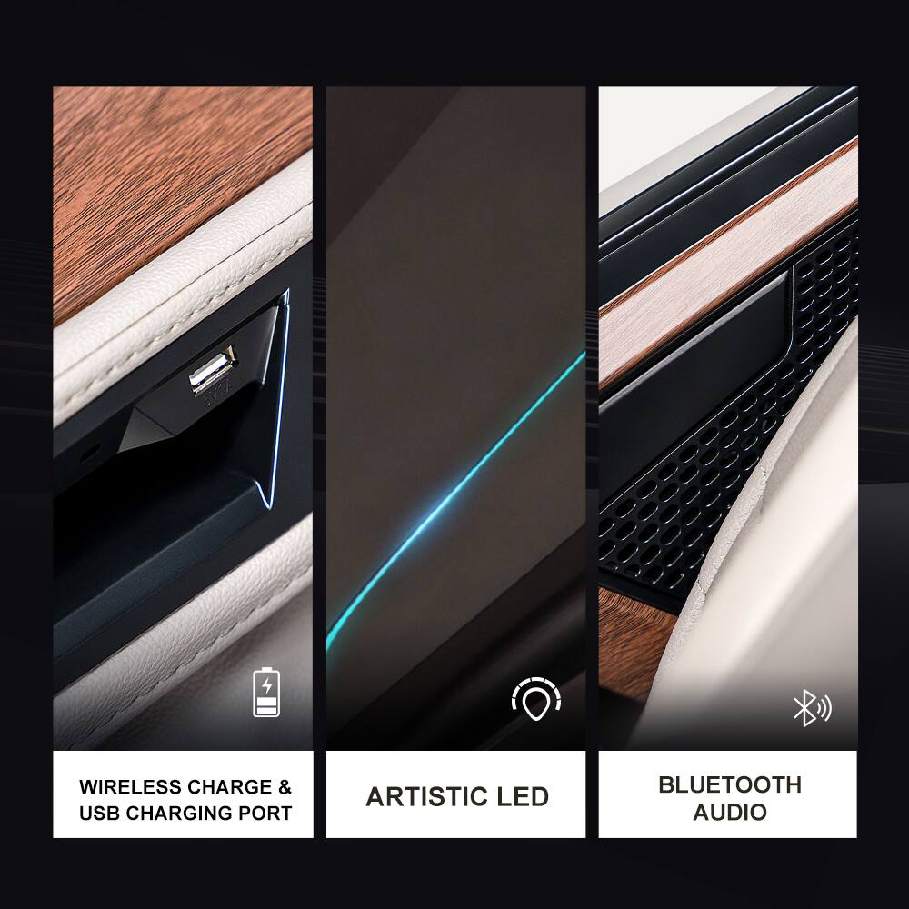 4 WIRELESS CHARGE & USB CHARGING PORT, ARTISTIC LED, BLUETOOTH AUDIO