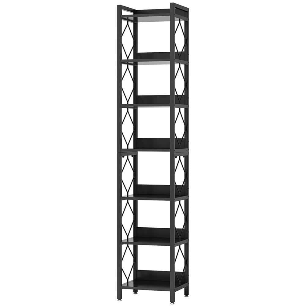 Kadyn - Bookshelf, Storage Shelf, Bookcase,7-Tier Corner Shelf, 78.7" Narrow Bookshelf Corner Bookcase - Black
