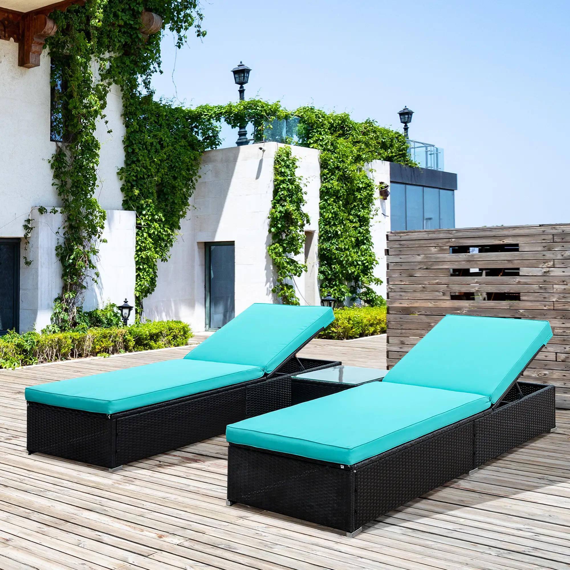 Alt View 7. Resenkos - Resenkos Chaise Lounge Chair Set, Outdoor Sectional Furniture, Polyester Fabric, Dark Brown and Turquoise - Dark Brown and Turquoise.