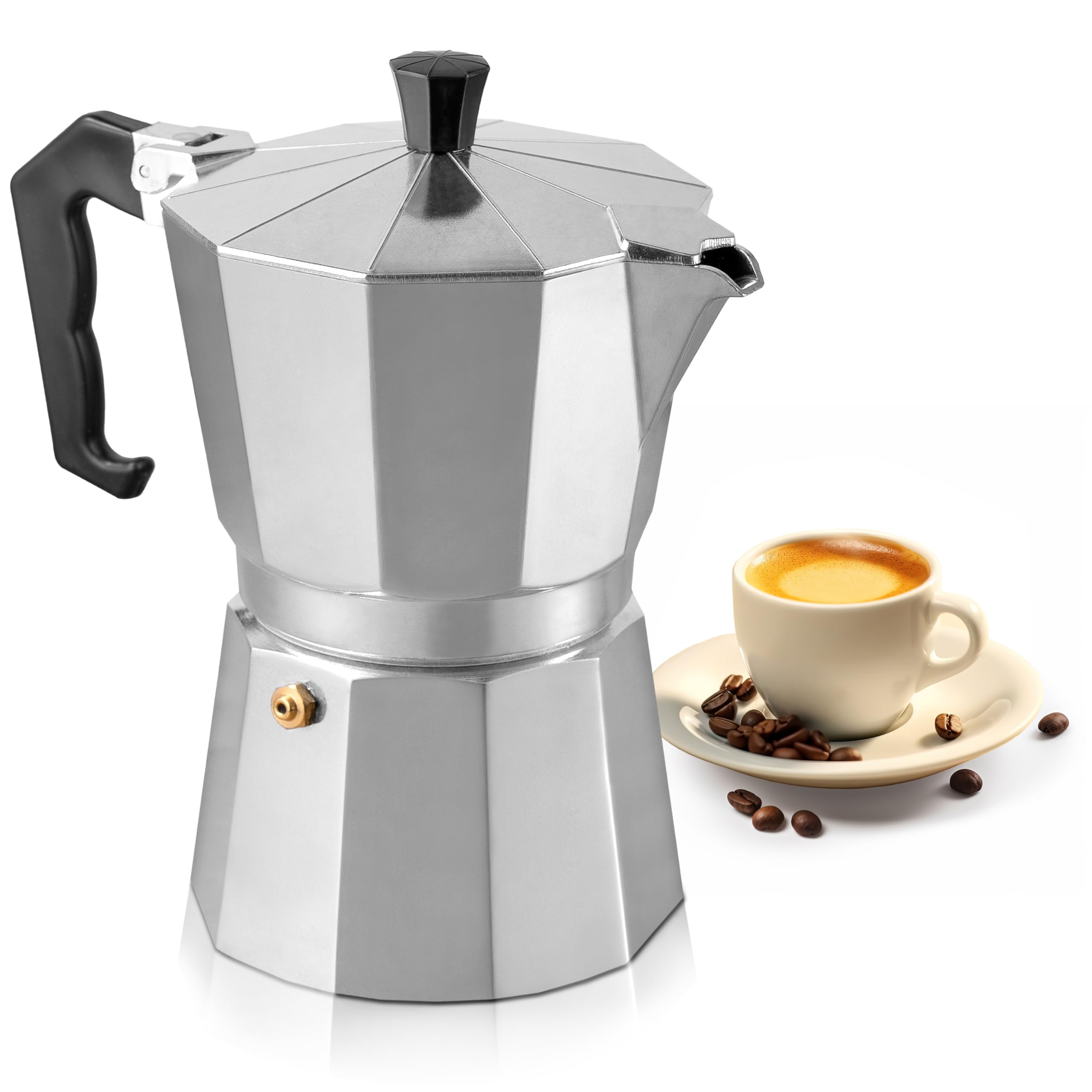 Dapper Styles - 3 Cup Moka Pot Cuban Coffee Maker For Gas Electric Stove Top Classic Italian Stovetop Espresso Camping Makes - 3 Cups Stainless Steel-3 Espresso Cups