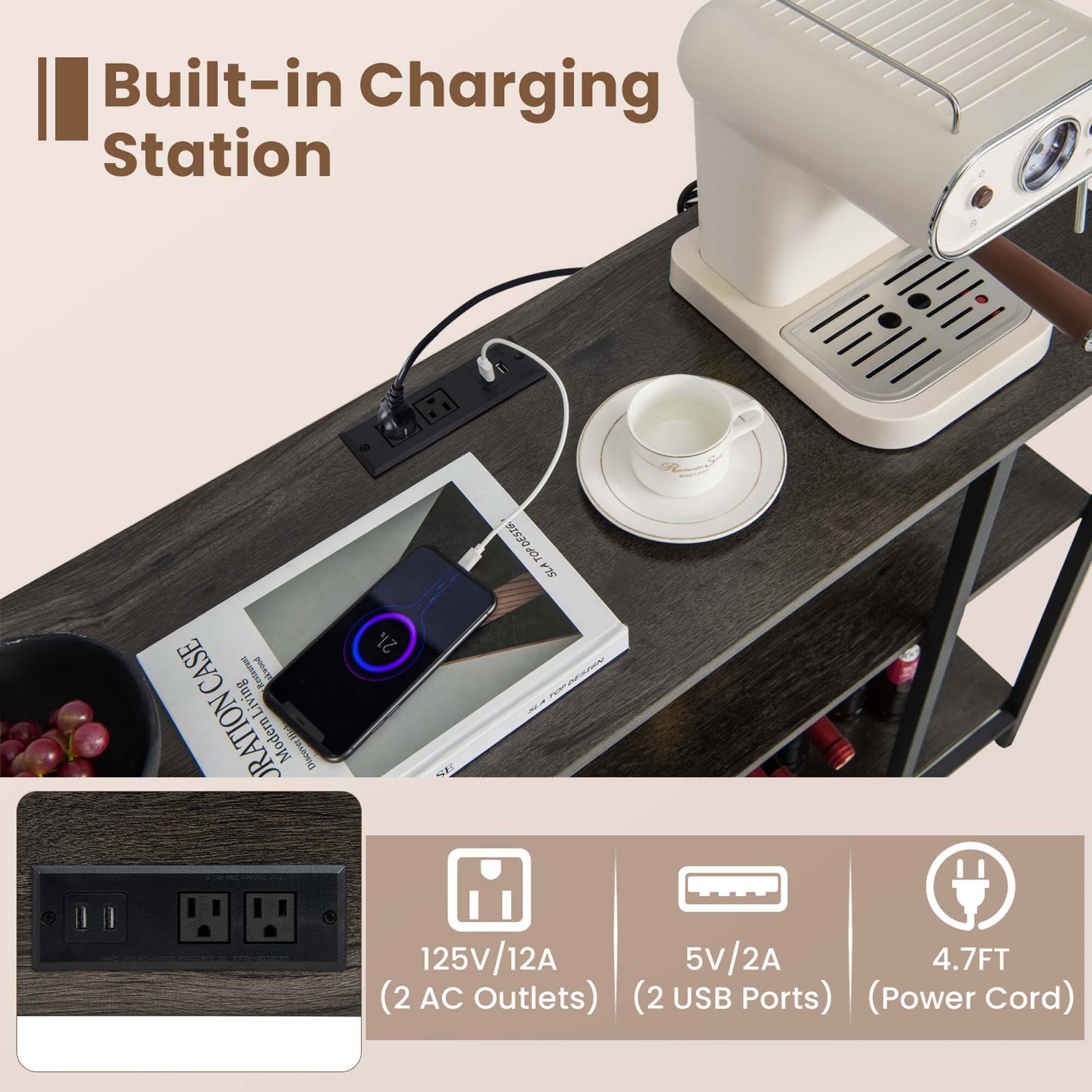Built-in Charging Station

- 125V/12A (2 AC Outlets)
- 5V/2A (2 USB Ports)
- 4.7FT (Power Cord)