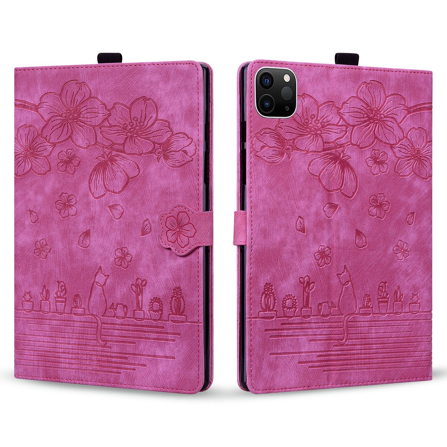 Left. Dteck - For Apple iPad Pro (M4) 11'' 2024/ iPad Pro (M5) 11" 2025 Embossed Flower Pattern Folio Case Card Slots Kickstand Cover - Rose.