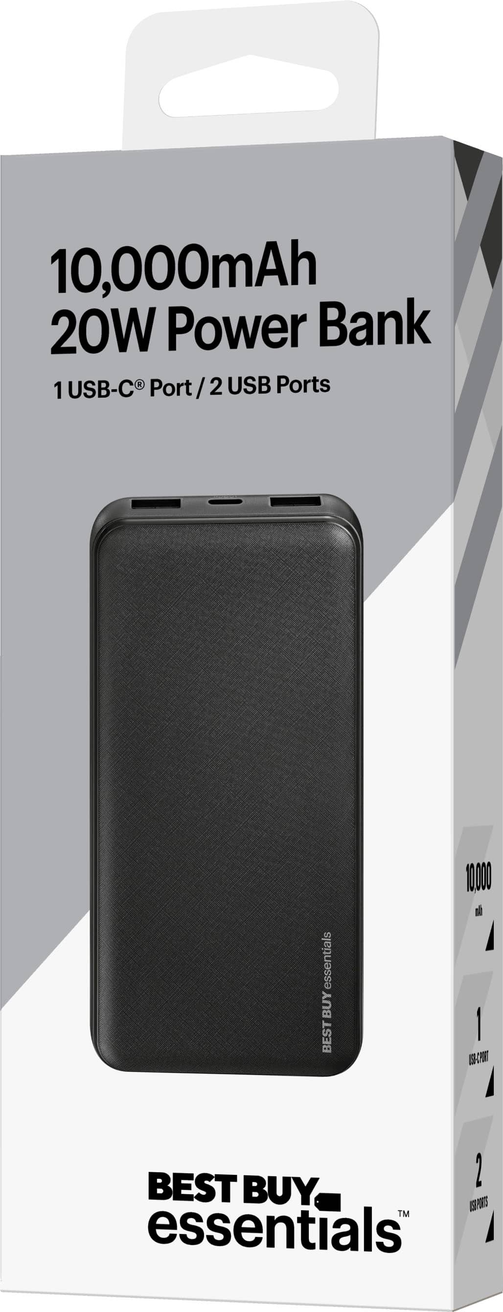 10,000mAh 20W Power Bank 1 USB-C Port / 2 USB Ports (Essentials)