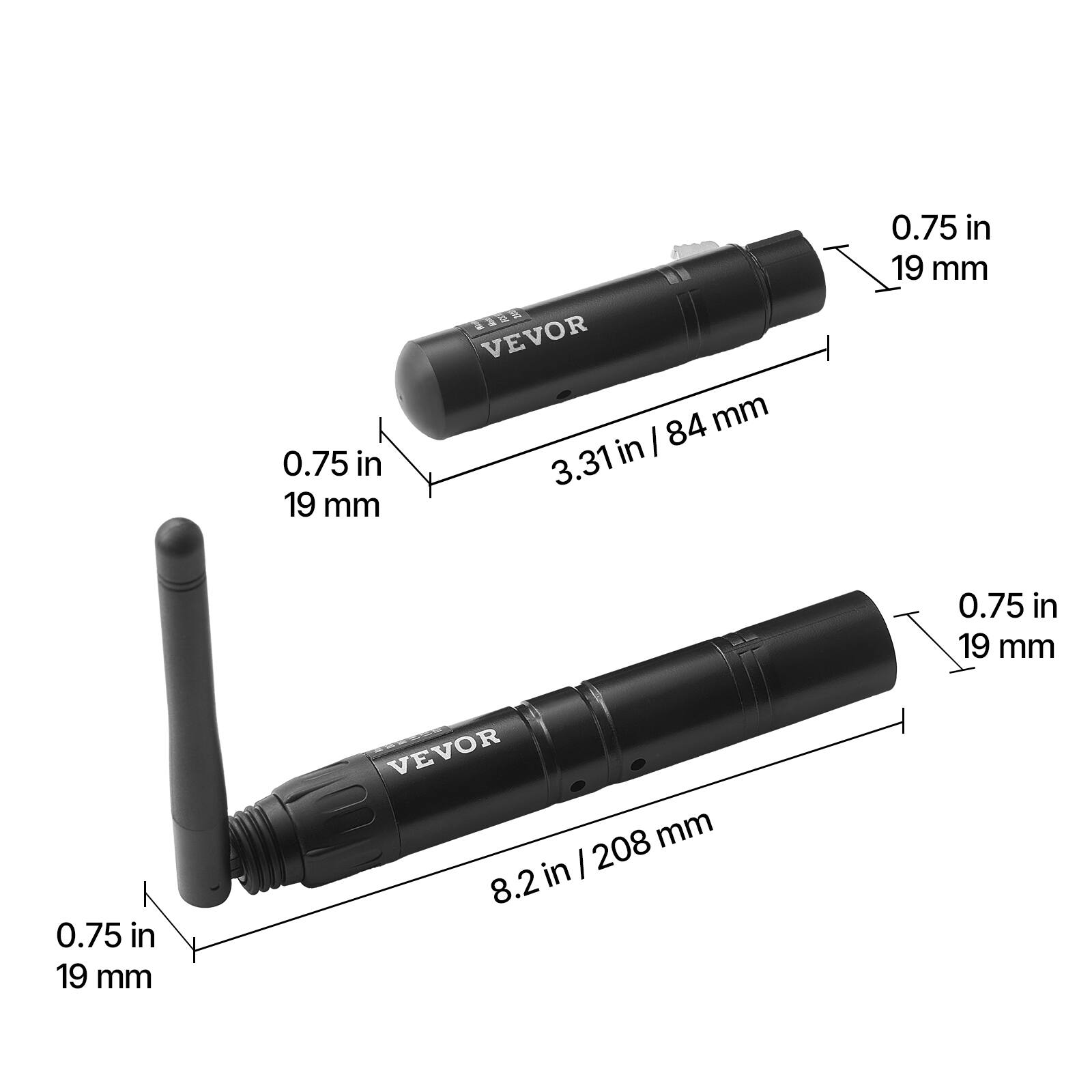 - 0.75 in / 19 mm
- 3.31 in / 84 mm
- 8.2 in / 208 mm