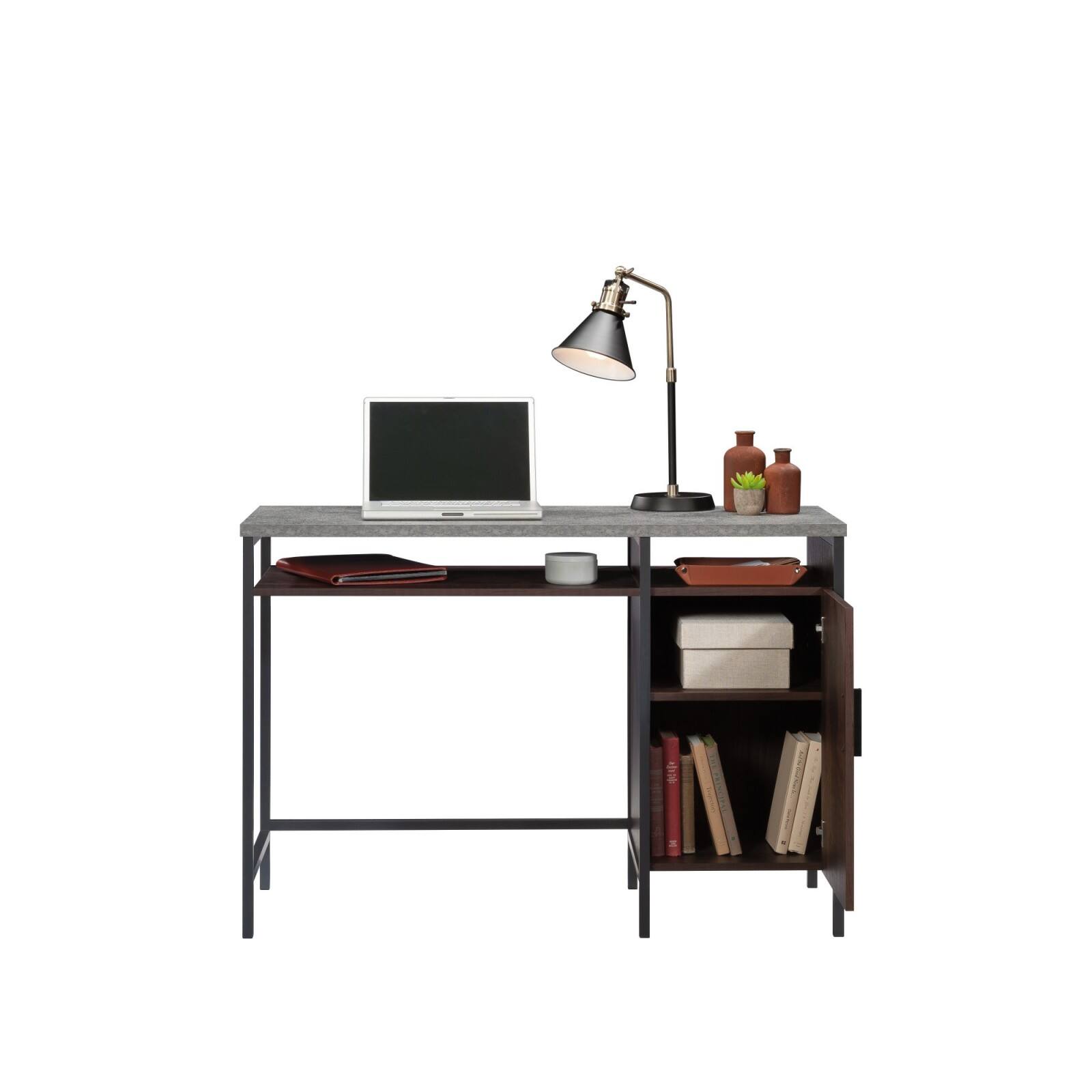 Alt View 8. Glintex - Office Computer Desk – 45" Industrial Workstation with Large Surface, Cubbyhole and Adjustable Shelf for Home Office Use - Dark Walnut.