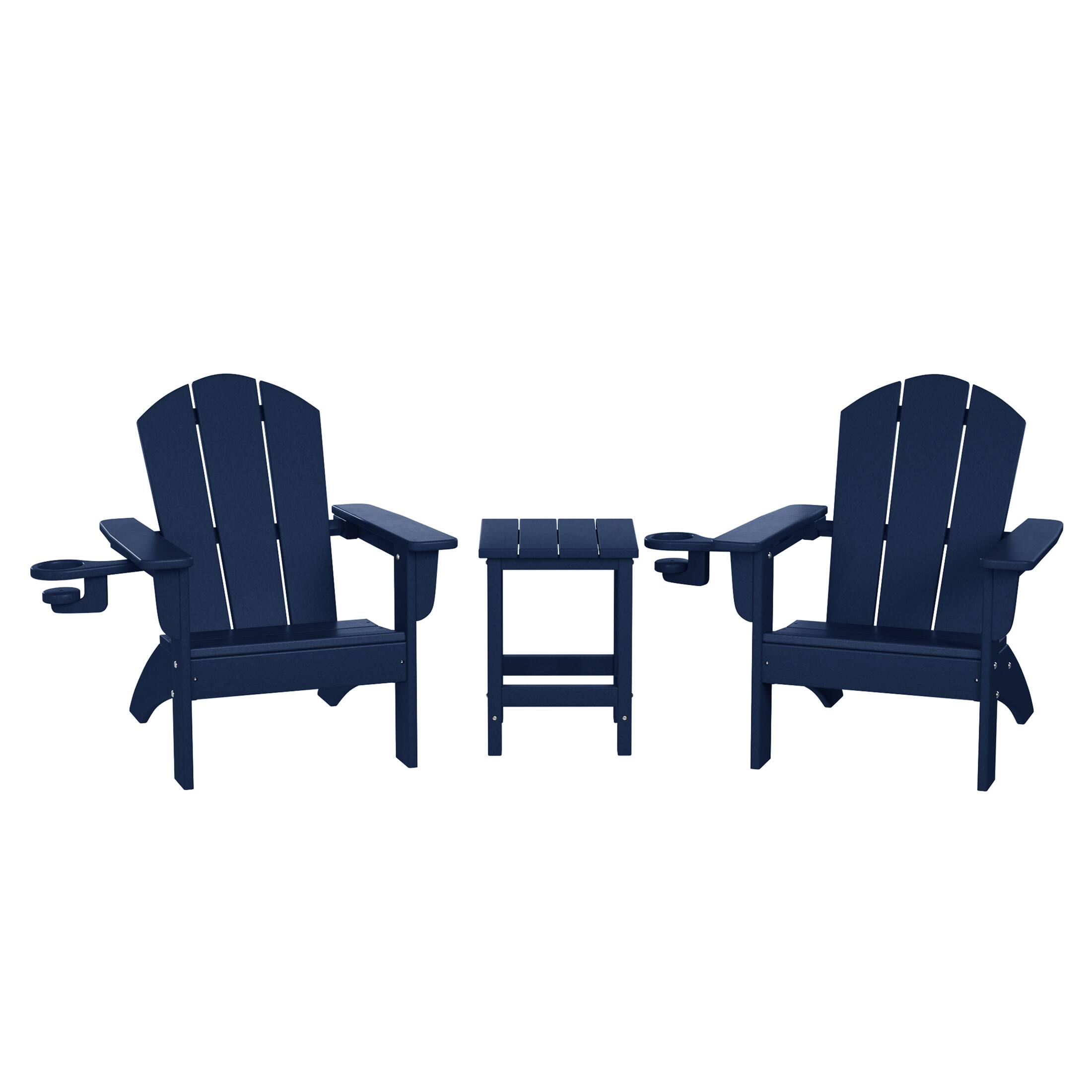 WestinTrends - Malibu 3-Piece Kids HDPE Adirondack Chairs Set with Square Side Table and Cup Holders - Navy Blue