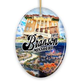 OrnamentallyYou - Culturally Vibrant Branson City Ceramic Ornament Missouri Souvenir and Christmas Tree Decor Oval - Multi-colored