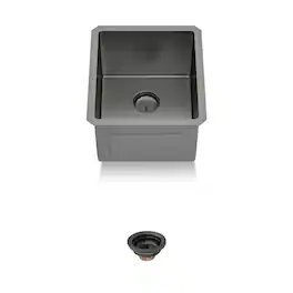 Lordear - 15" x 17" Undermount Kitchen Sink Single Bowl 16 Gauge Stainless Steel Sink - Gunmetal Black