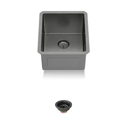 Front. Lordear - 15" x 17" Undermount Gunmetal Black Kitchen Sink Single Bowl 16 Gauge Stainless Steel Sink - Gunmetal Black.