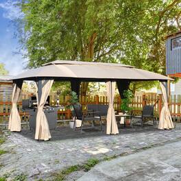 Mondawe - 10x20FT Outdoor Gazebo with Double Roof - Brown