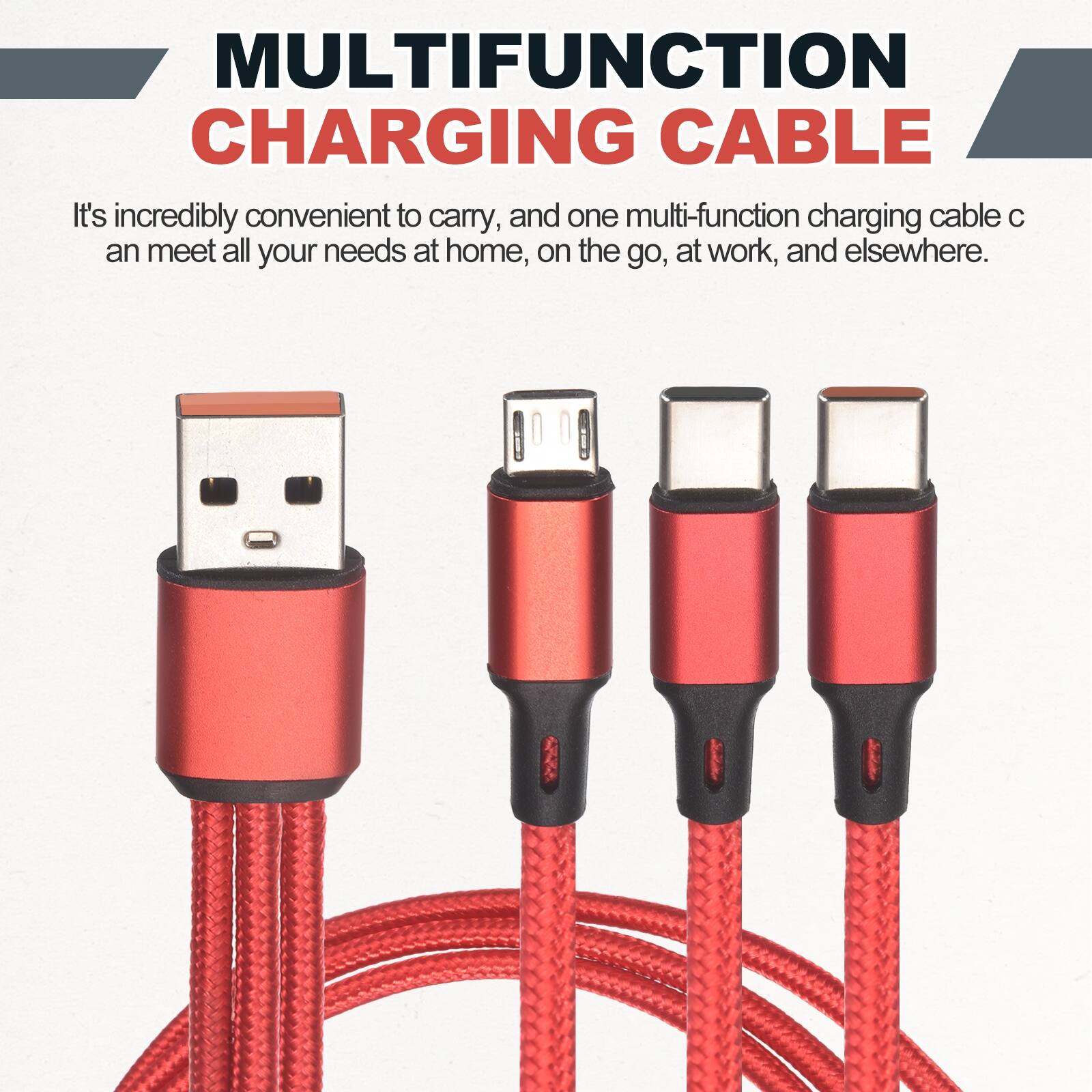 MULTIFUNCTION CHARGING CABLE

It's incredibly convenient to carry, and one multi-function charging cable can meet all your needs at home, on the go, at work, and elsewhere.