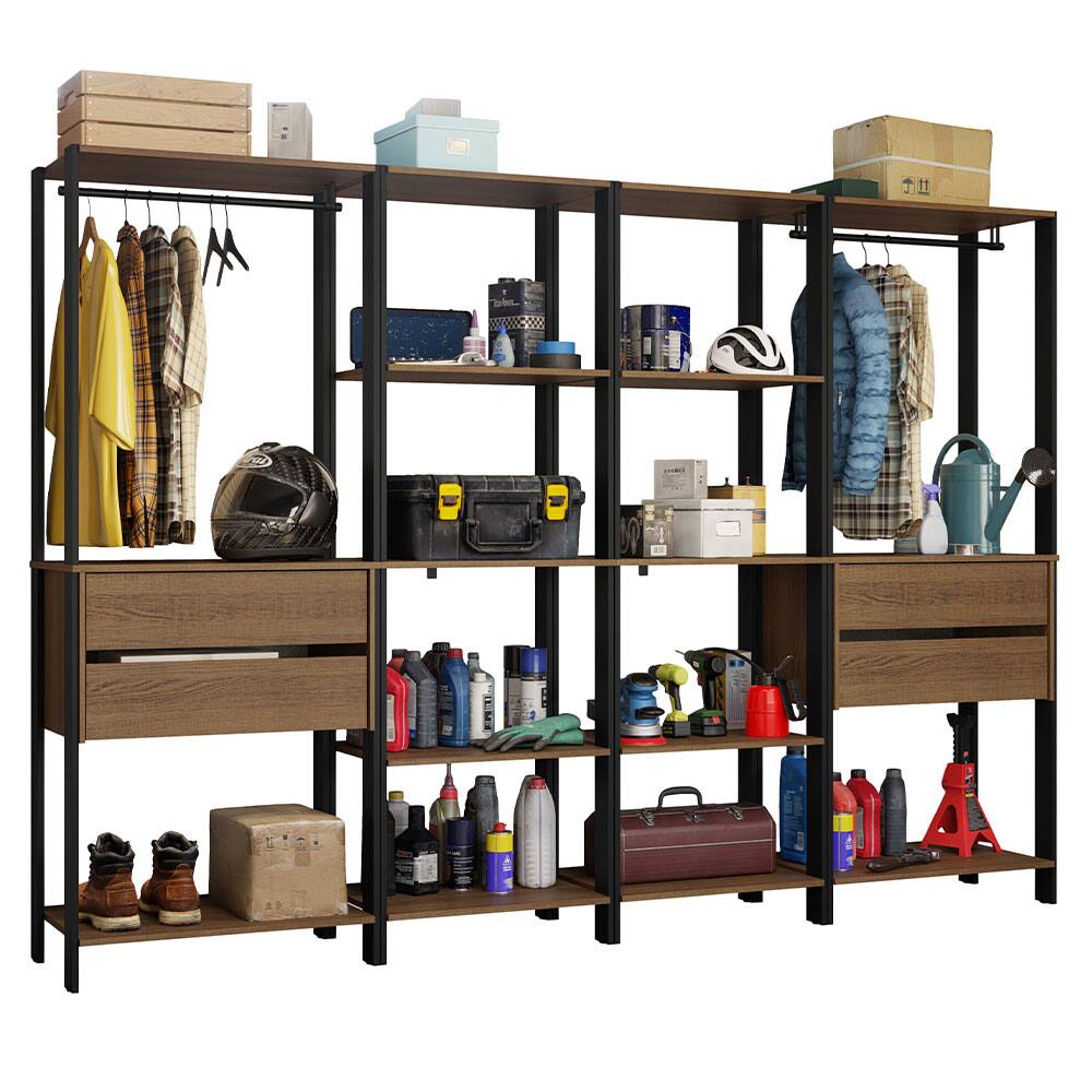 Angle. Madesa - Madesa Garage Storage Rack with 4 Drawers, Open Shelves and Hanging Spaces 102"L - Black/Brown - Rustic/Black.