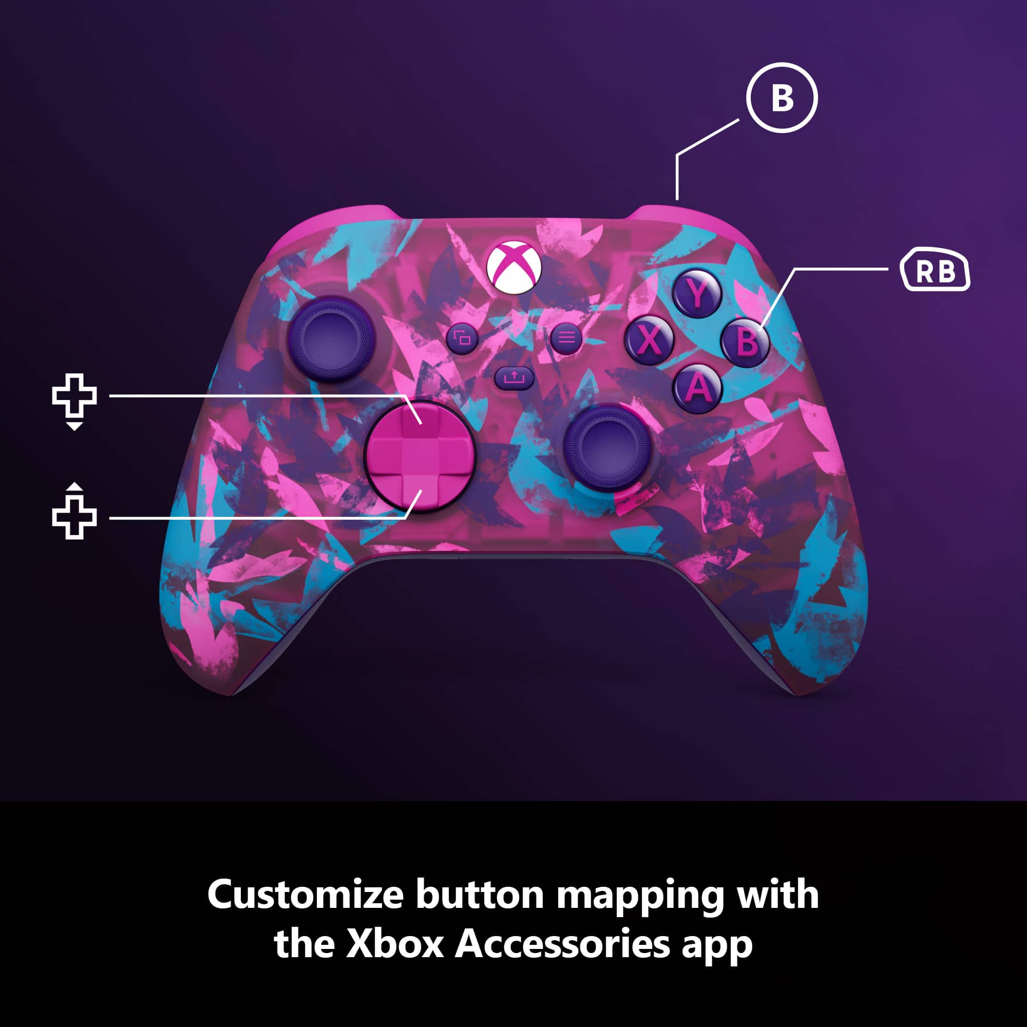 B + RB = X Y A B
Customize button mapping with the Xbox Accessories app