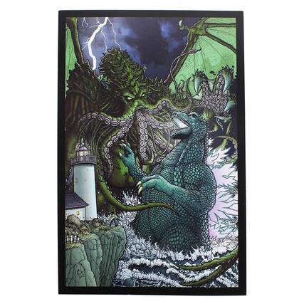 Front. Nerd Block - Godzilla Versus Cthulhu 7" x 10.5" Art Print - Green.