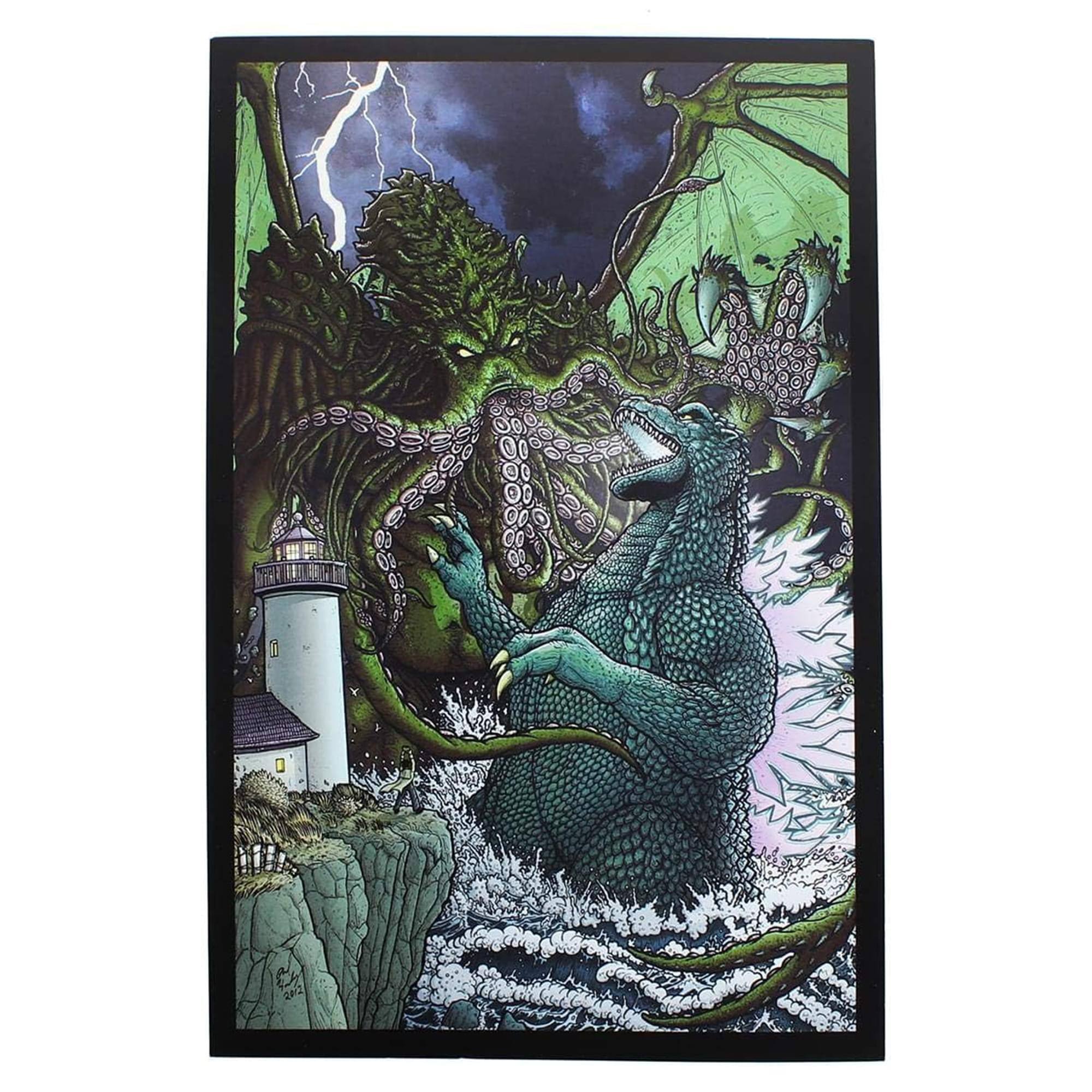 Front. Nerd Block - Godzilla Versus Cthulhu 7" x 10.5" Art Print - Green.