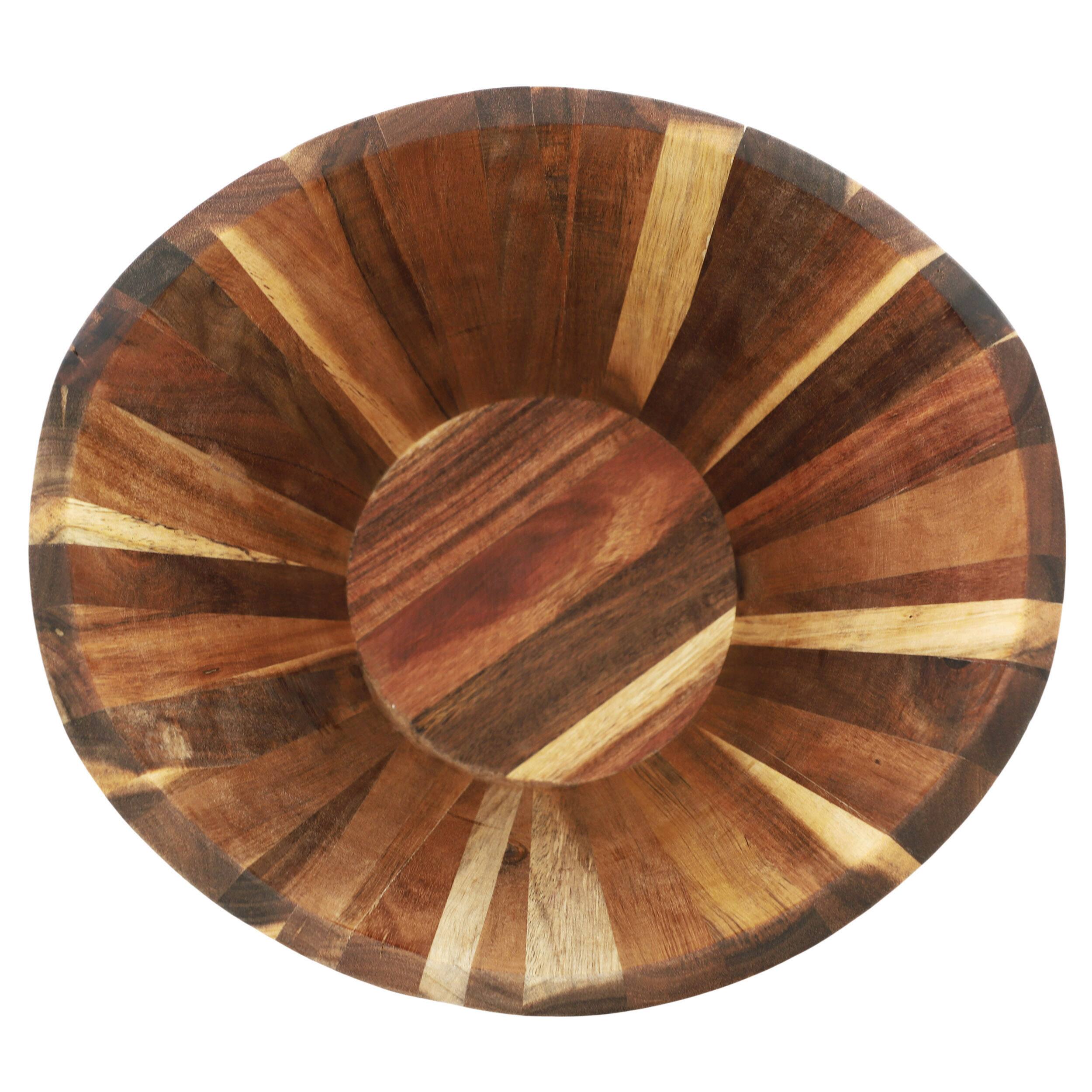 Alt View 4. MegaChef - MegaChef Large Acacia Wood Salad Bowl with Serving Utensils - Brown.