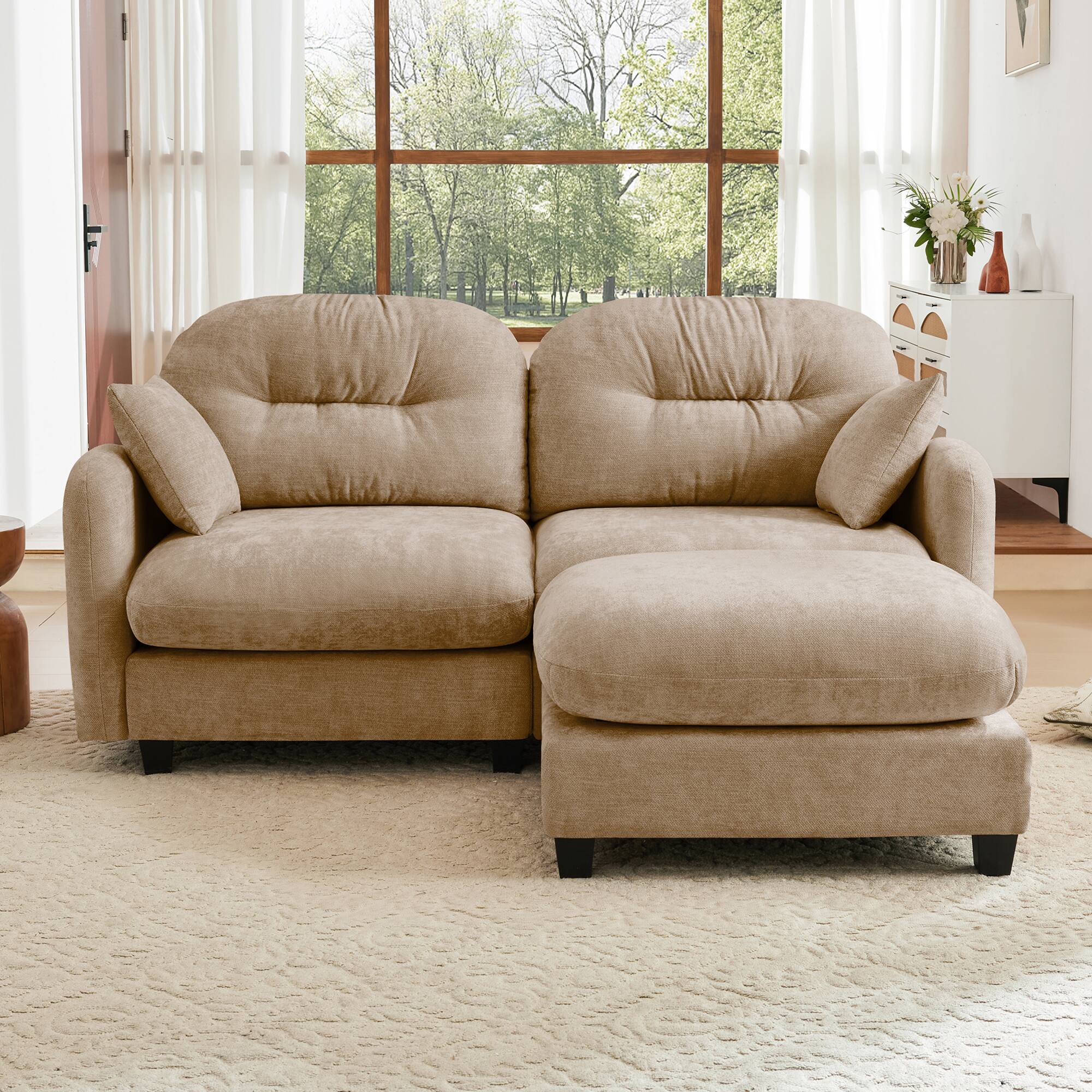 Left. LOVMOR - Chenille Sectional Couch L Shaped Storage Ottoman Compressed Pack Tufted For Living Room Bedroom Apartment Den - Camel.