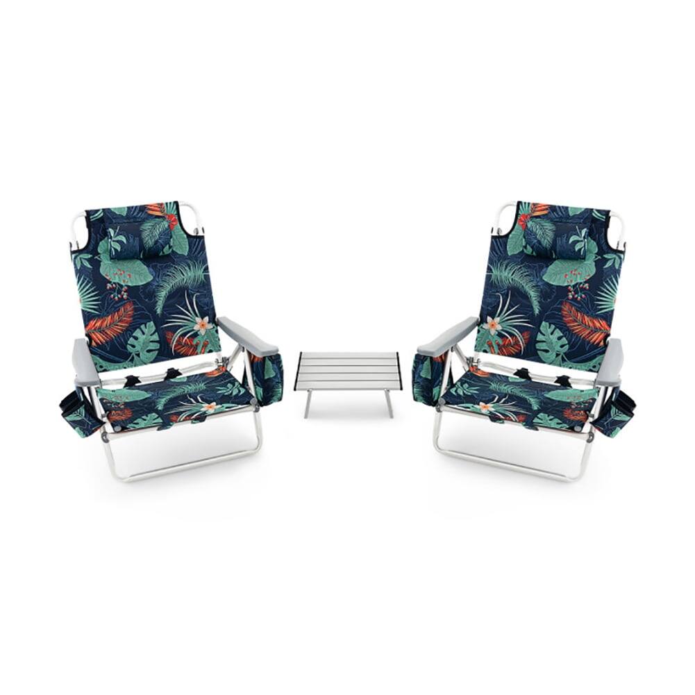 Alt View 5. Kadyn - 2 Packs 5-Position Outdoor Folding Backpack Beach Table Chair Reclining Chair Set-Green, Backpack Folding Beach-Black - Green.